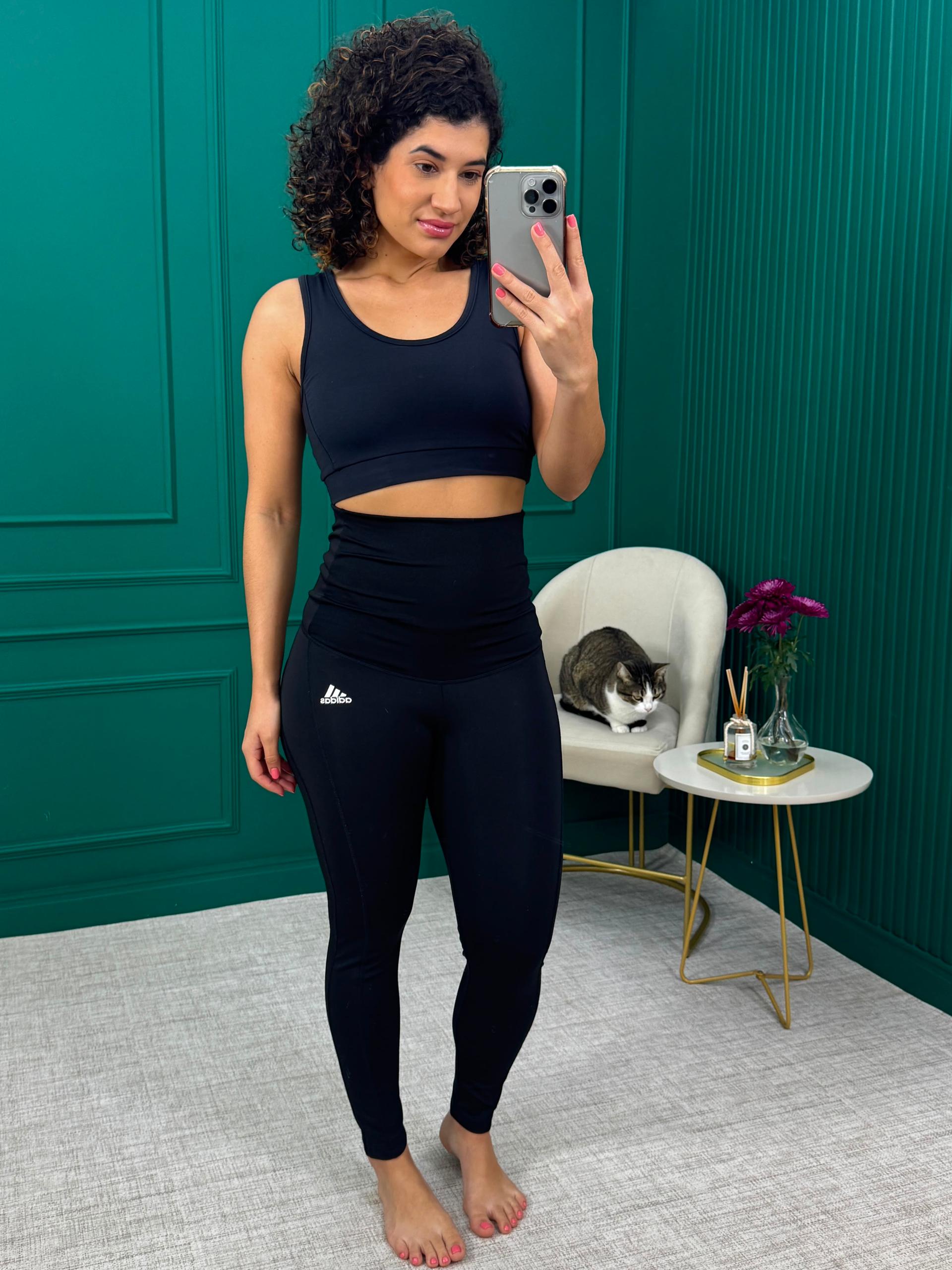Calça Legging Preta com Recortes e Cós Gestante - Adidas