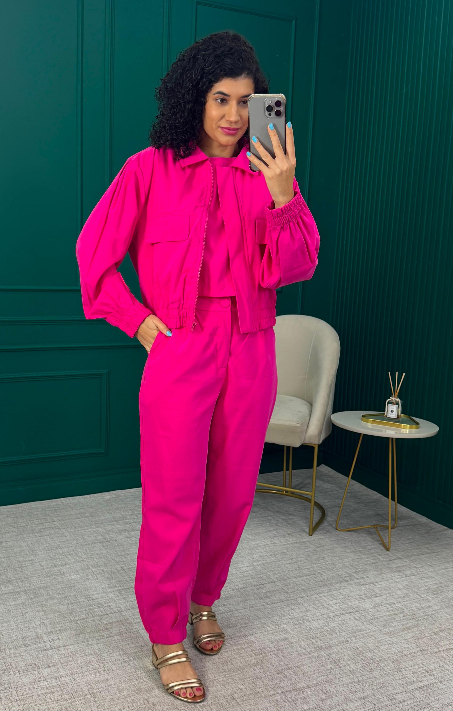 Conjunto 3 Peças Rosa com Calça, Jaqueta e Blusa - NOWWA