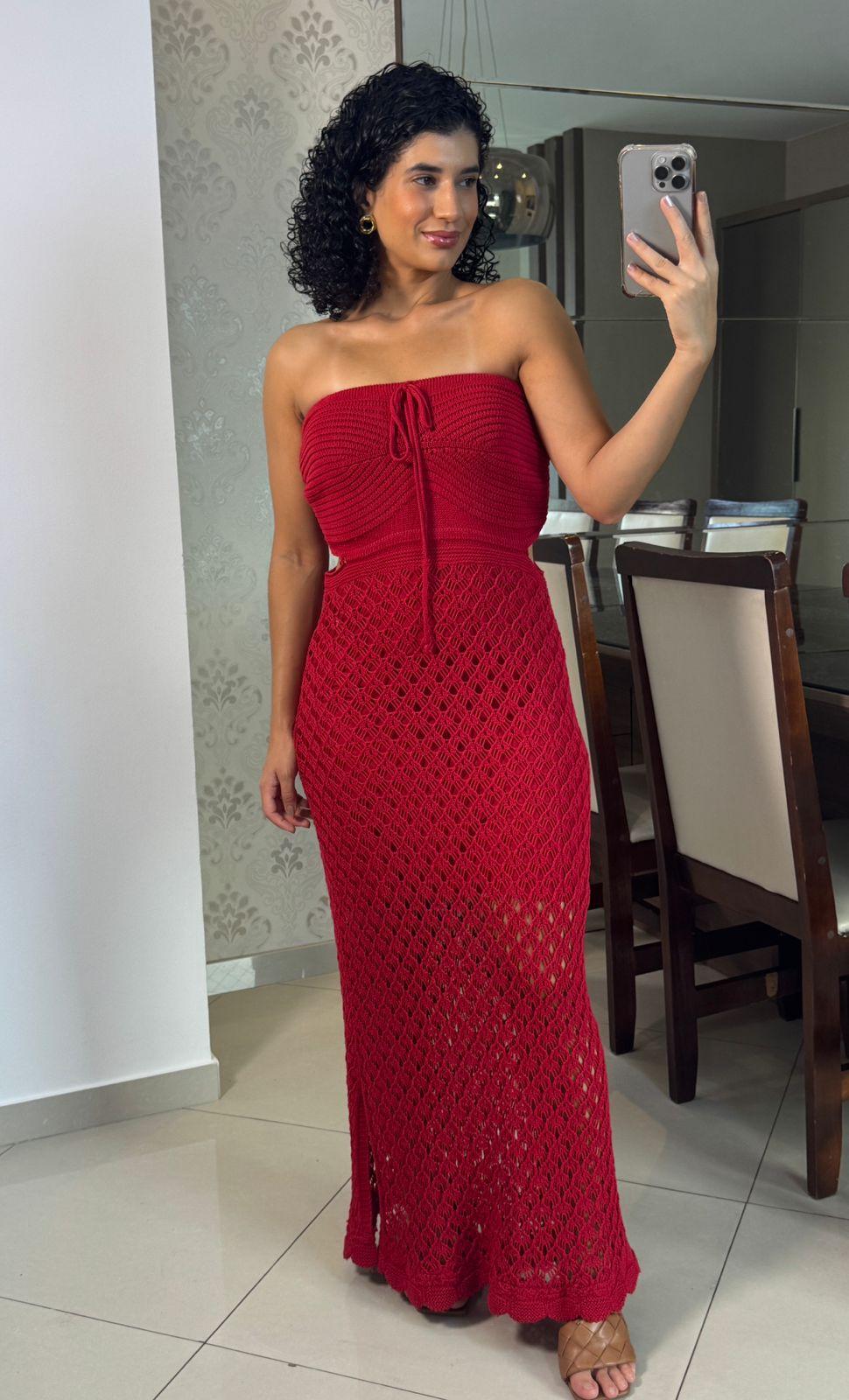 Vestido tricot vermelho longo