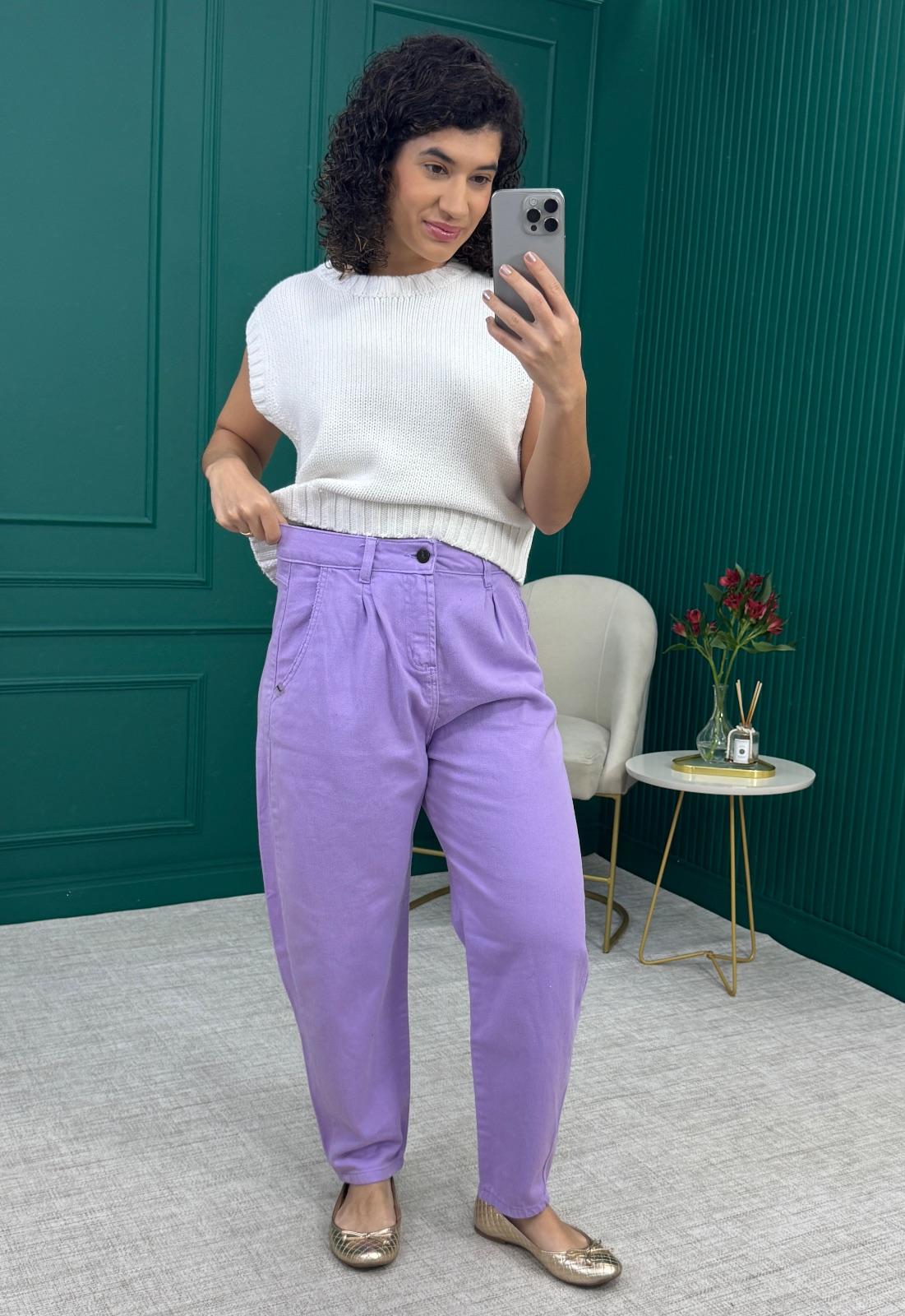 Calça Lilás slouchy 100% algodão com Bolsos - Booq