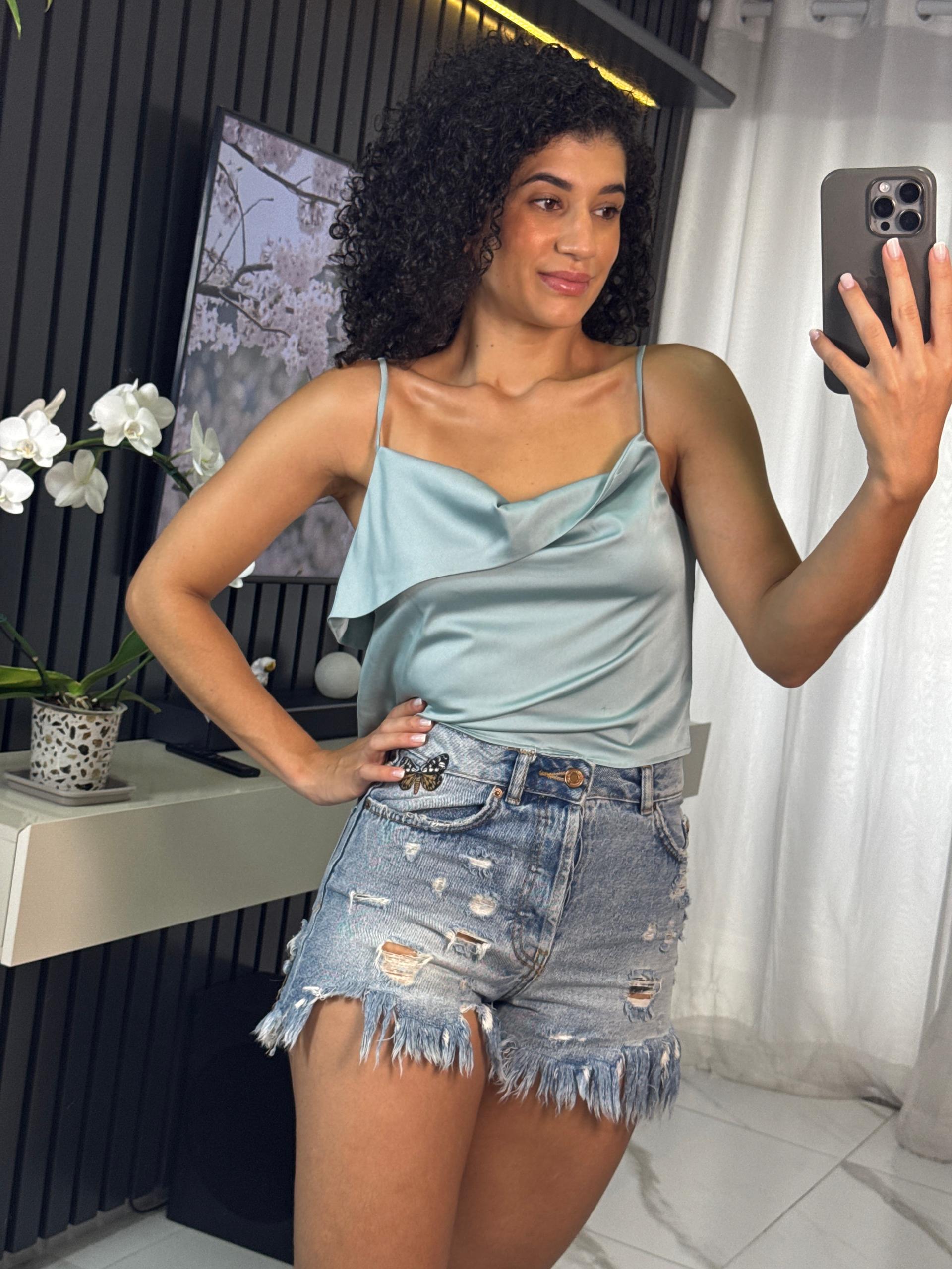 Shorts Jeans Bordado Rasgado - Zara