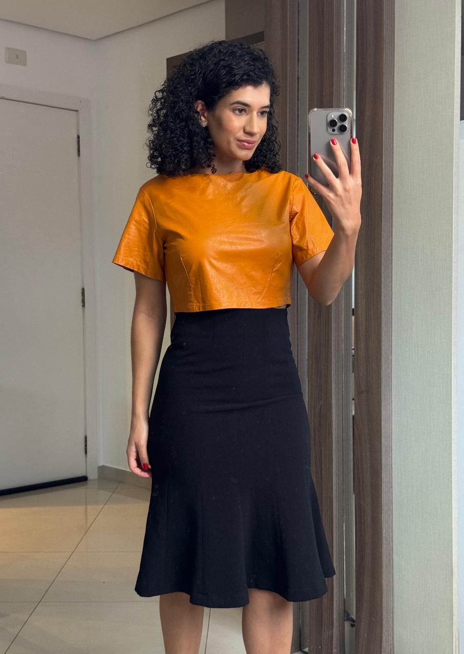 Saia Midi Alfaiataria Preta com Zíper - H&M