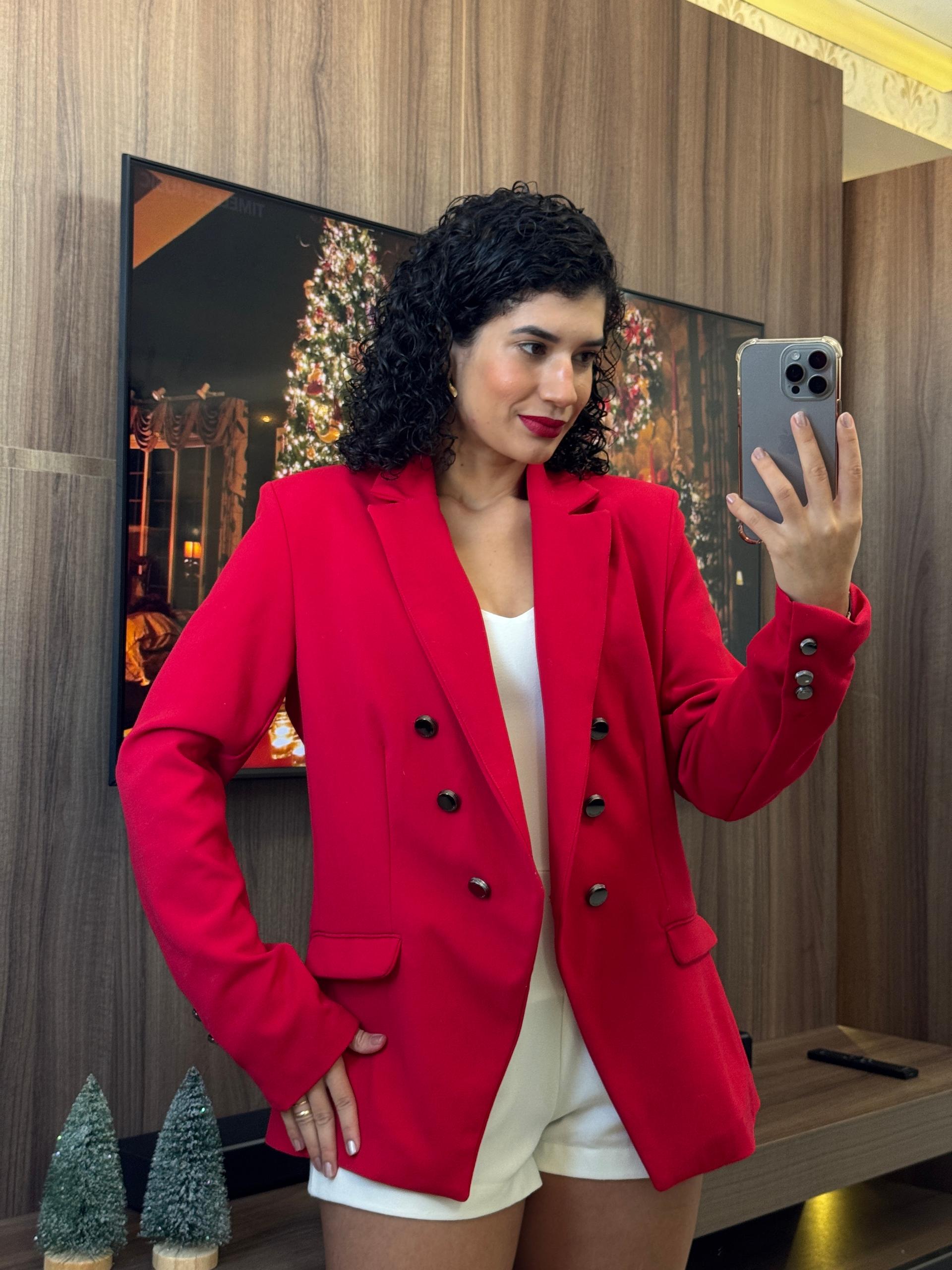 Blazer Vermelho com ombreiras e Forro - Flor de Lis