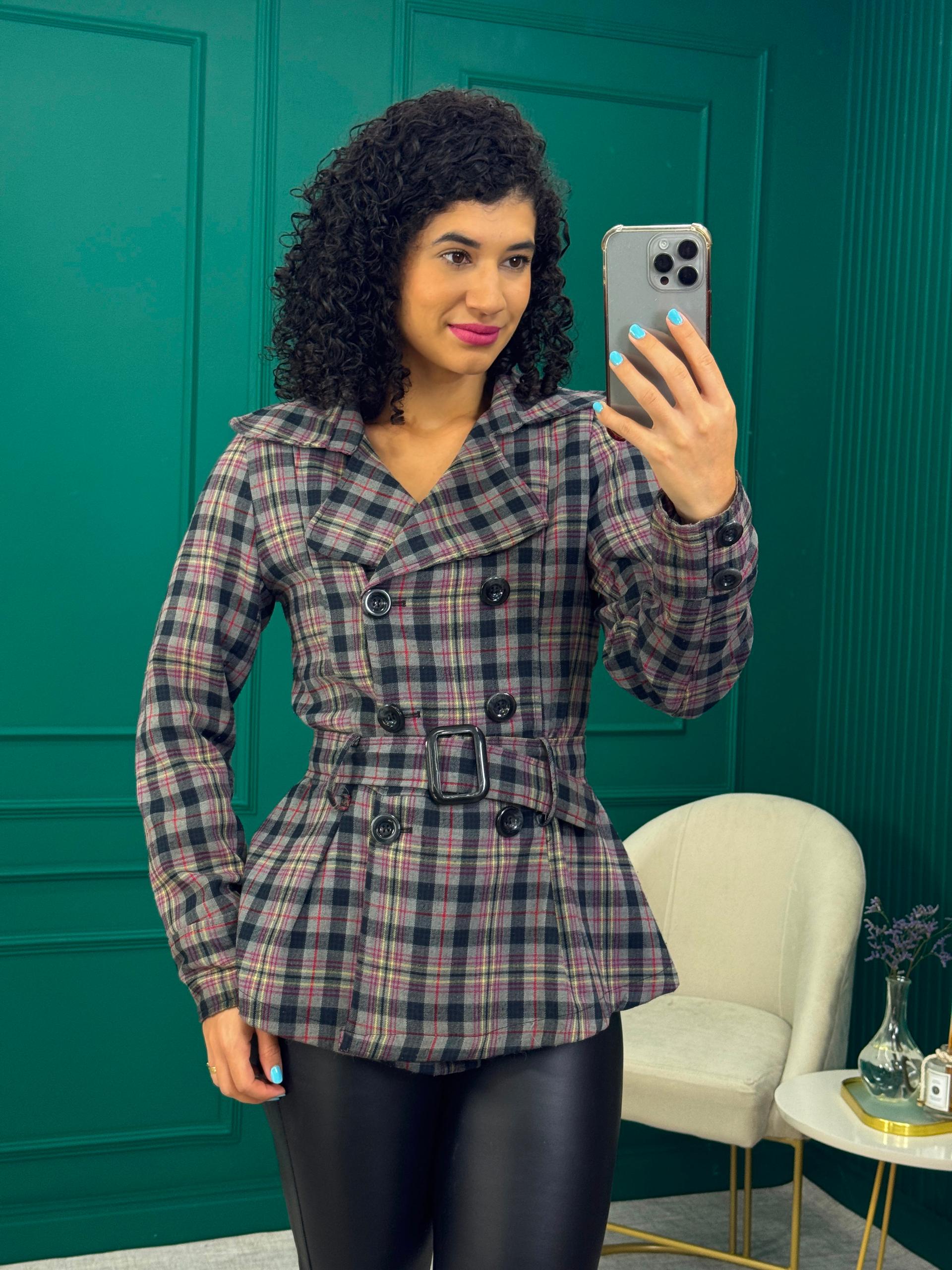 Blazer Xadrez Cinza com Cinto H.Laraphy