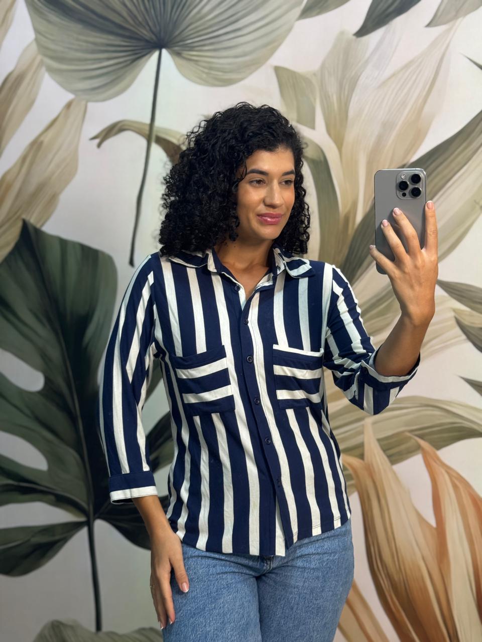 Camisa malha listrada marinho - Maria Mariana