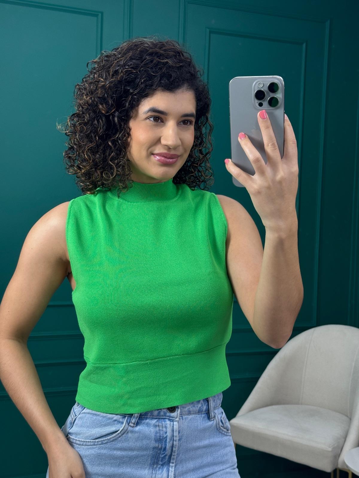 Blusa Regata de Tricô Verde Gola Alta - AK