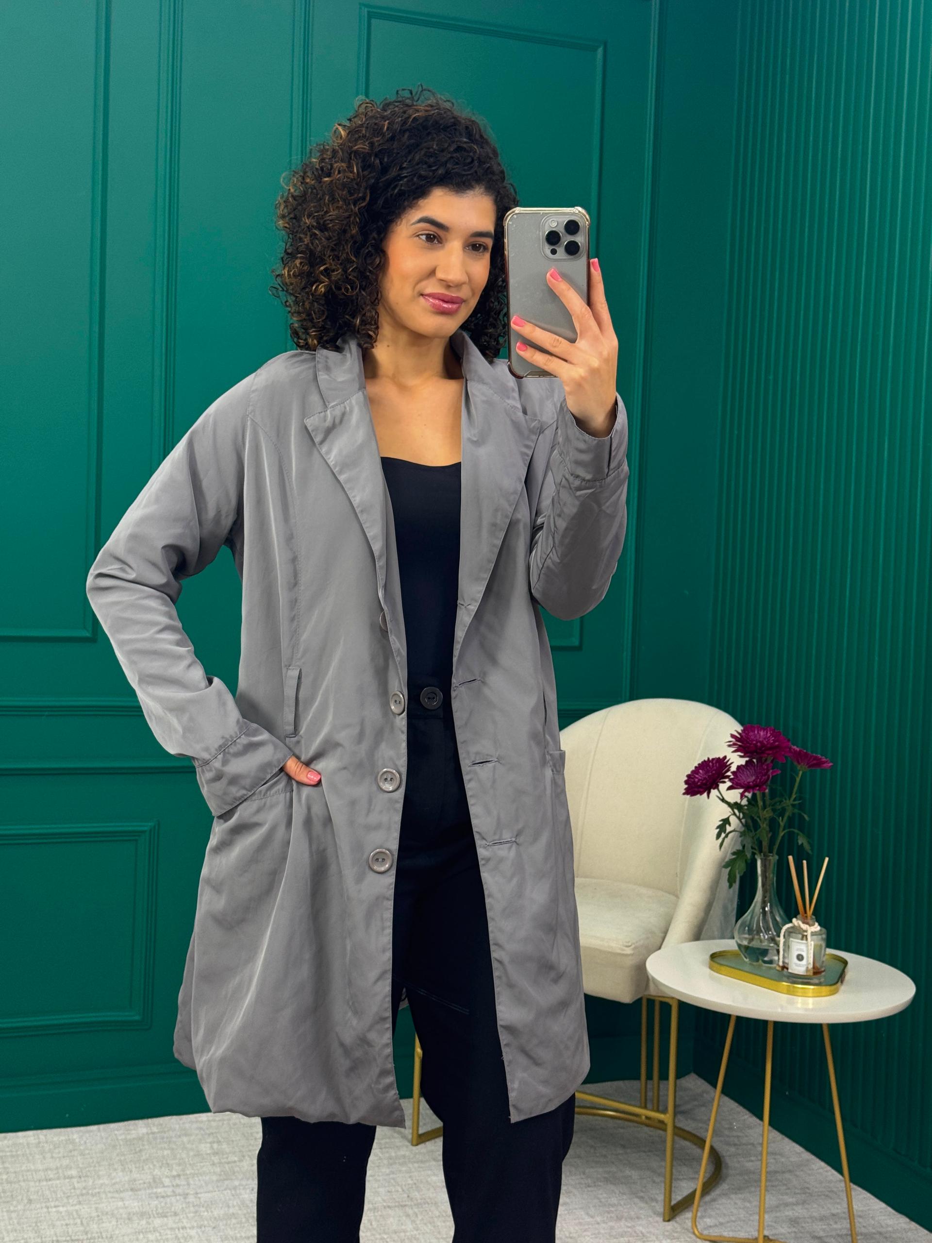 Trench Coat Cinza com Forro - Bela Rubra