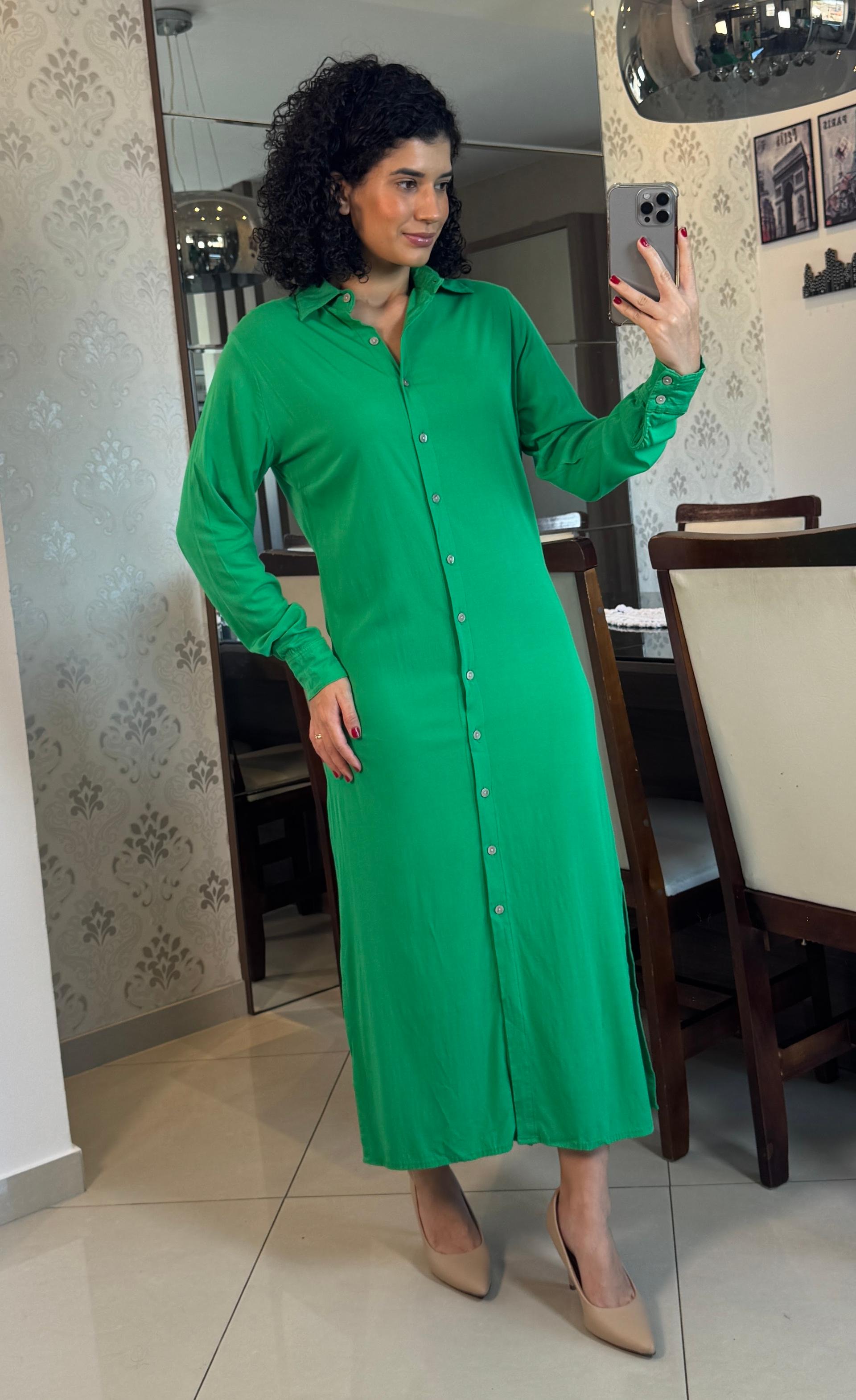 Vestido Chemise Verde Viscose - Excelência