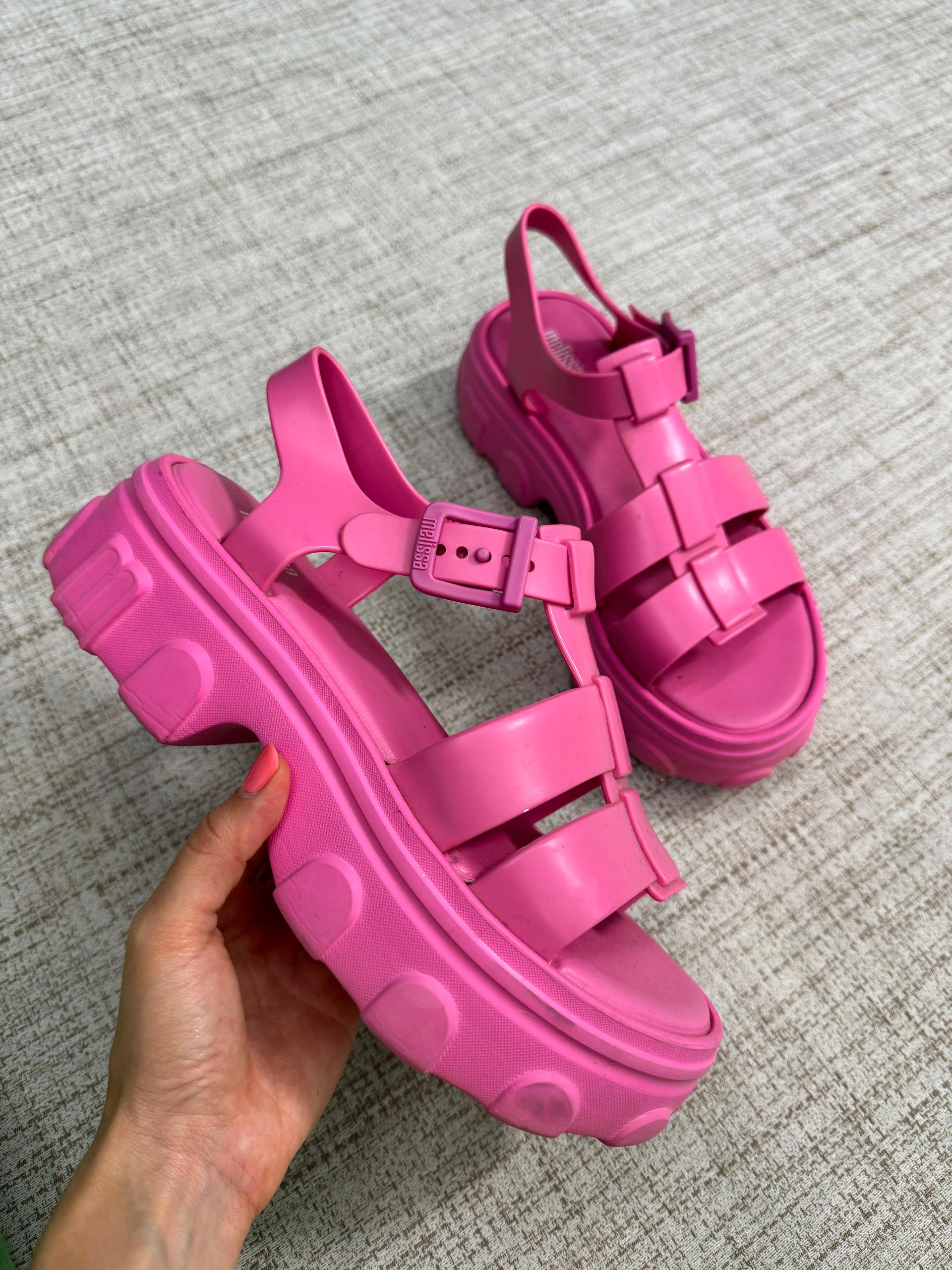 Sandália Plataforma Tratorada Rosa em Plástico Melflex - Melissa