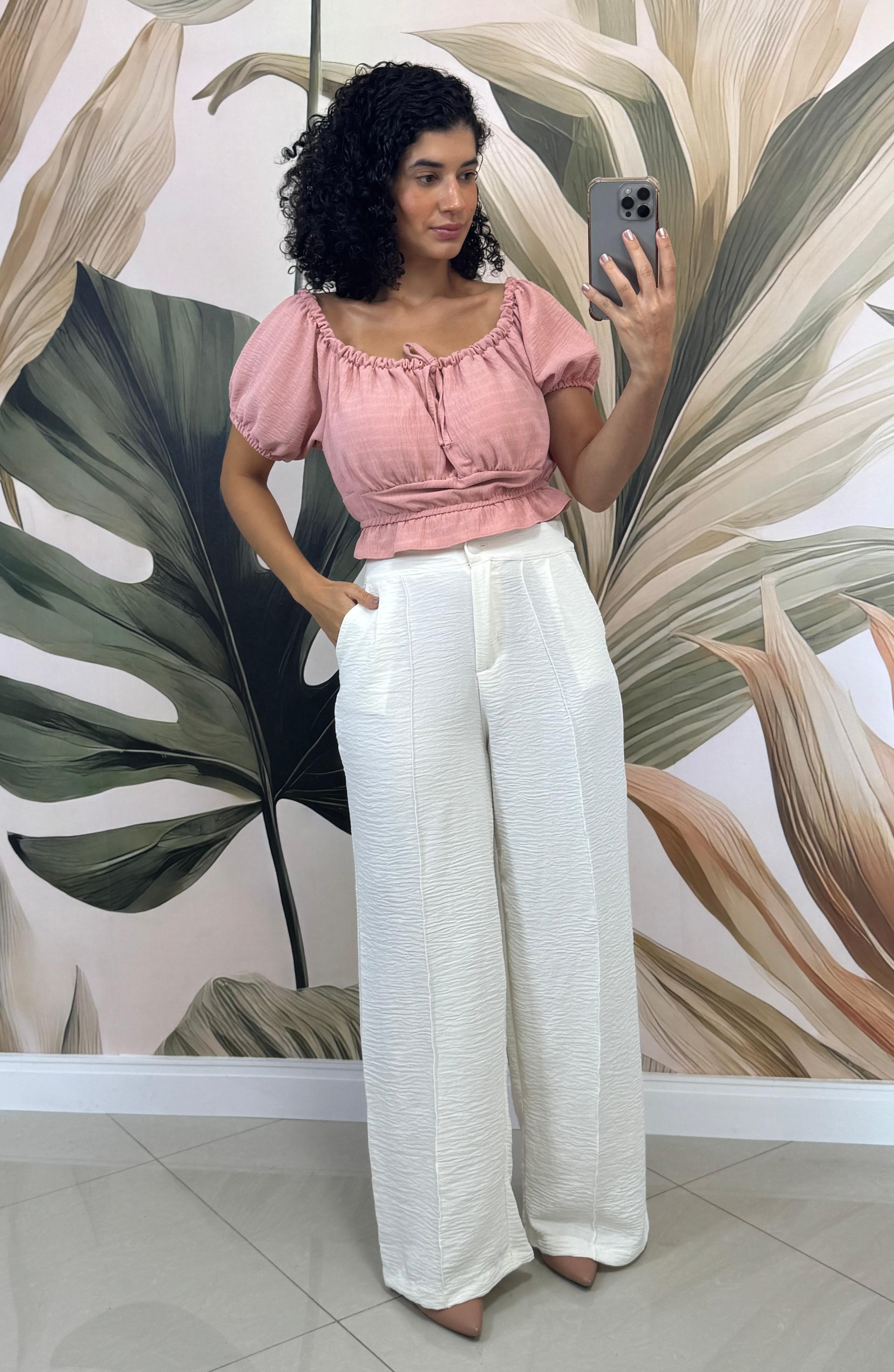 Calça Branca Crepe Duna