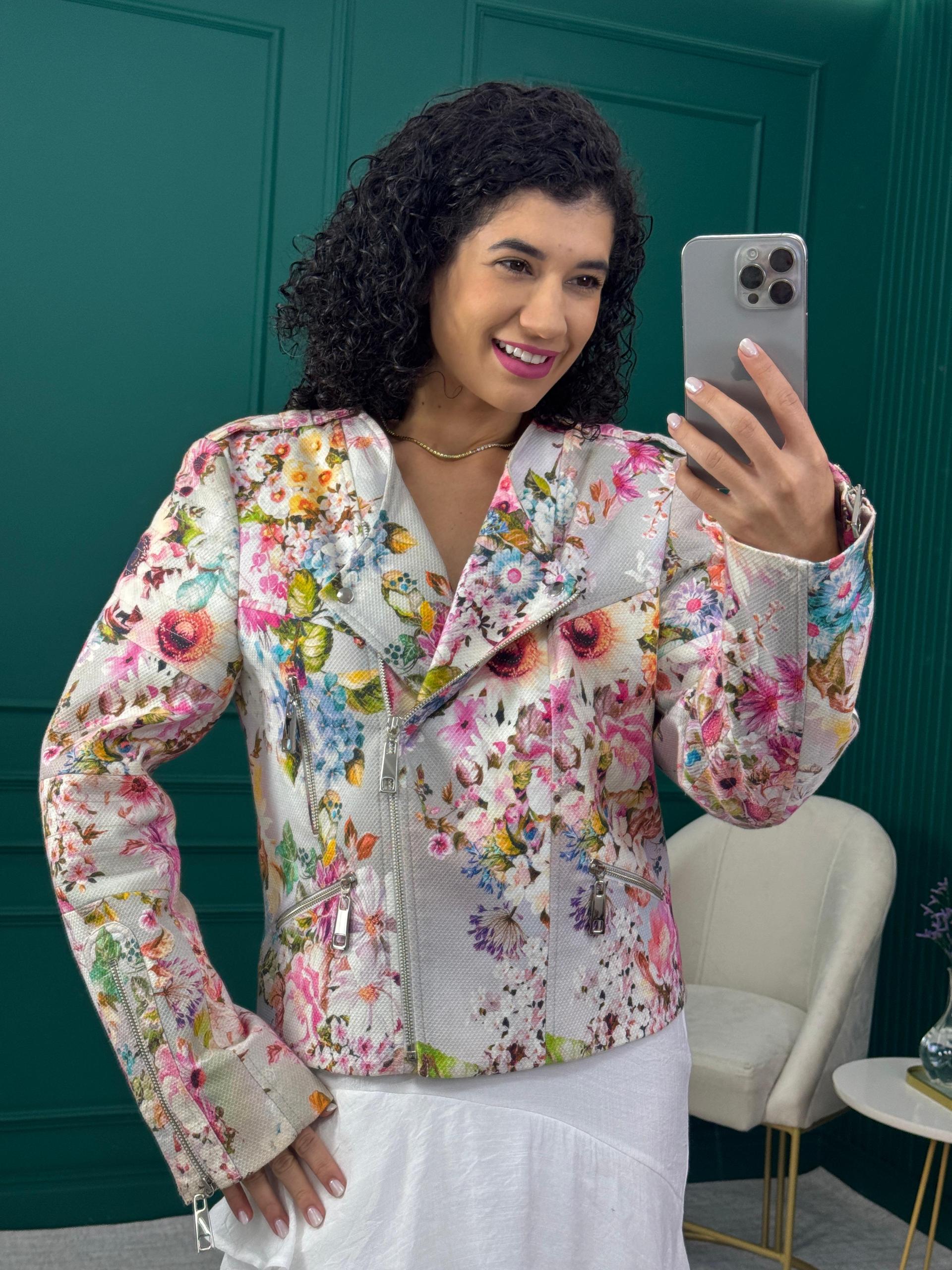 Jaqueta Floral com Zípers e Forro - Carina Duek