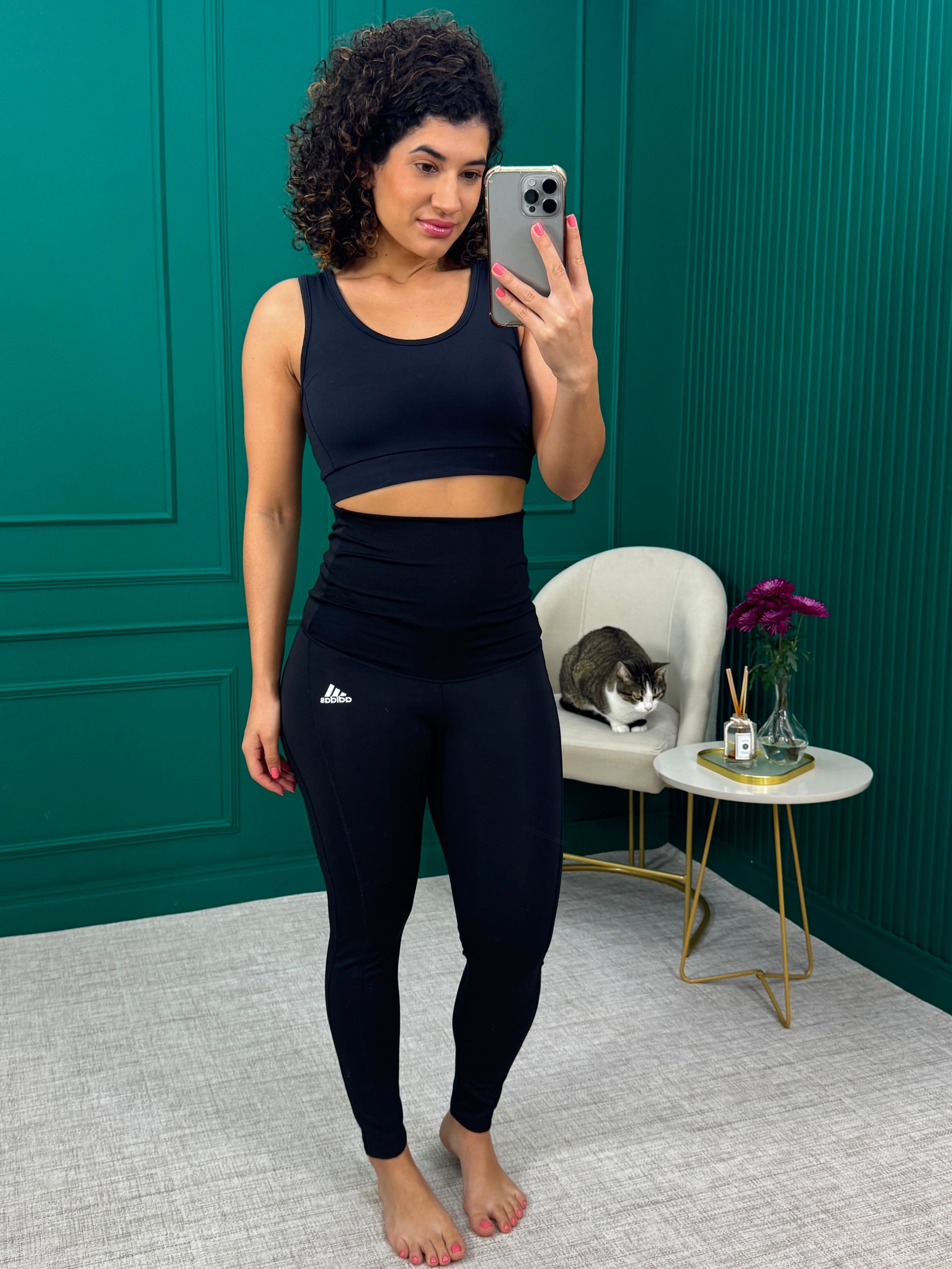 Calça Legging Preta com Recortes e Cós Gestante - Adidas