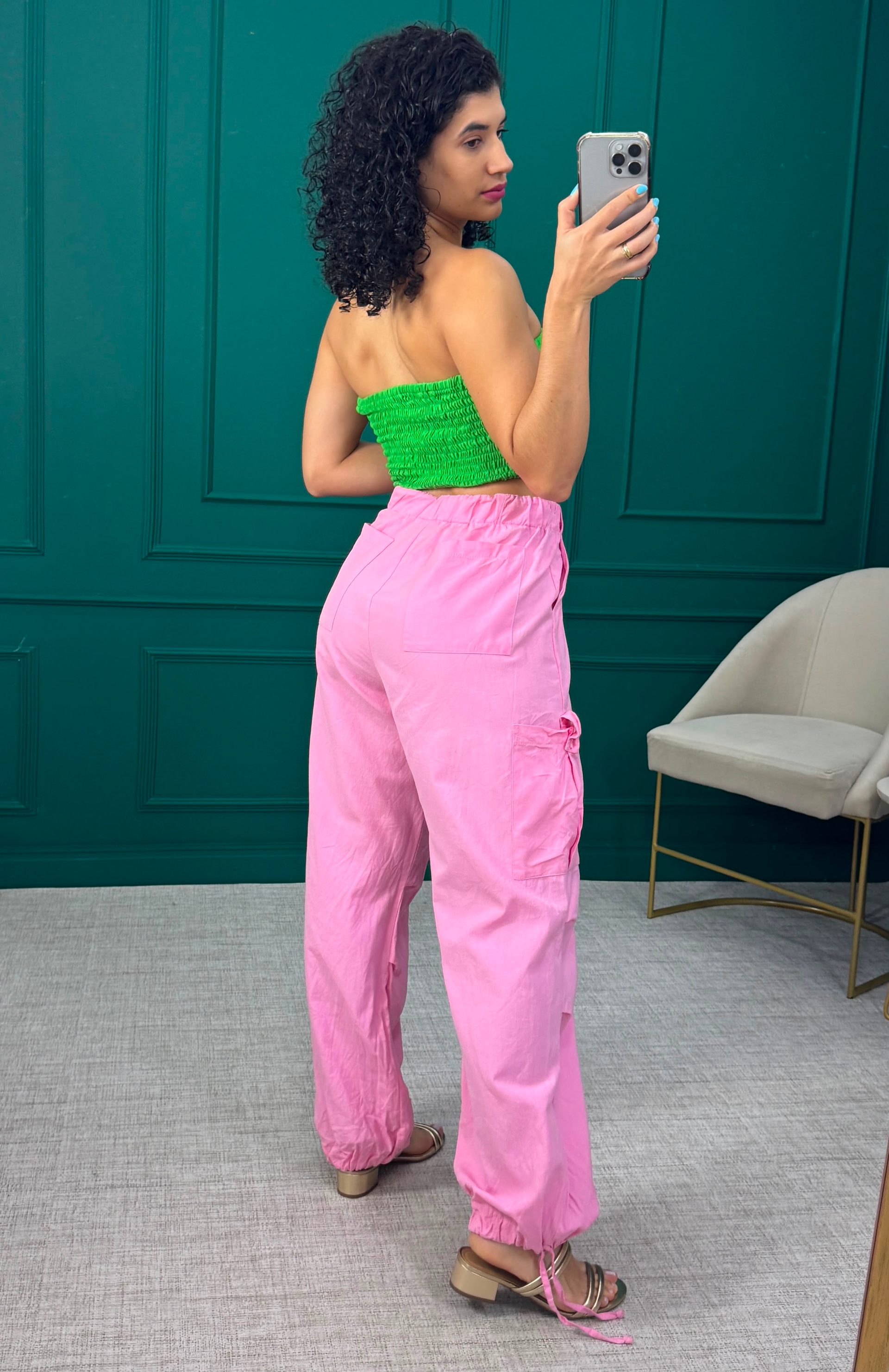 Calça Cargo Rosa claro 100% algodão  Husk
