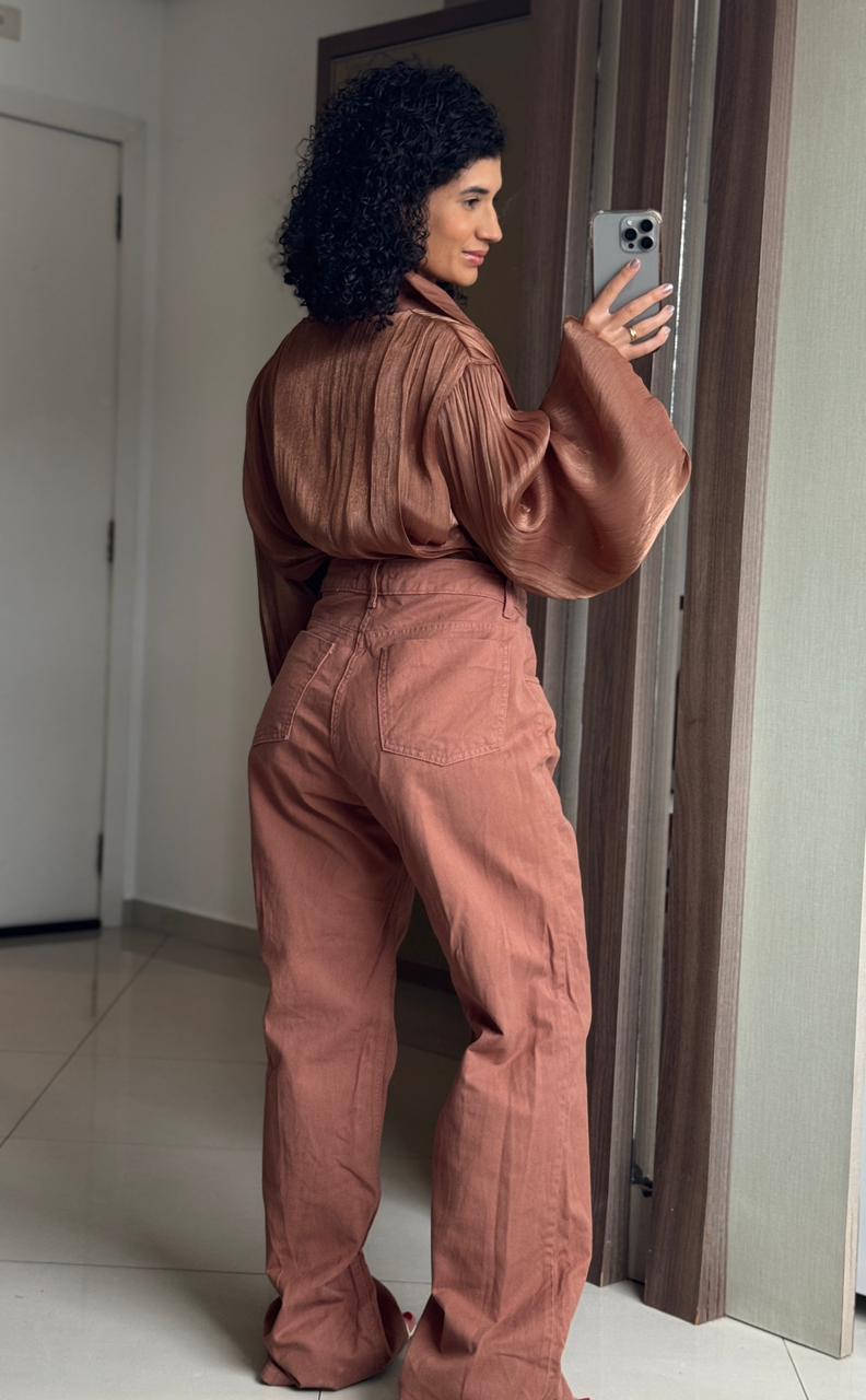 Calça Wide Leg Marrom 100% Algodão - Zoe One