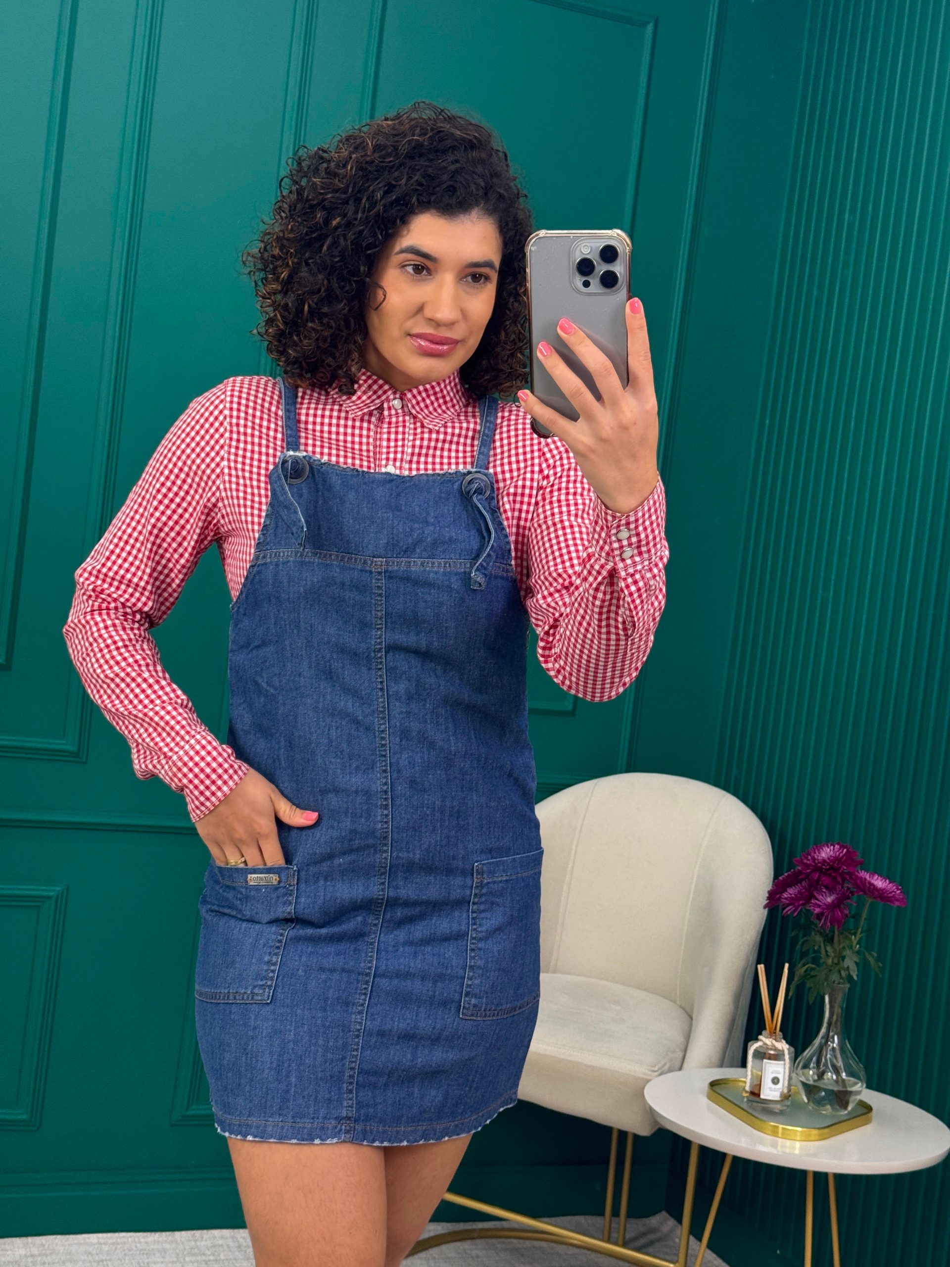 Salopete Jeans com Bolsos Frontais e Zíper Lateral - Nitratto