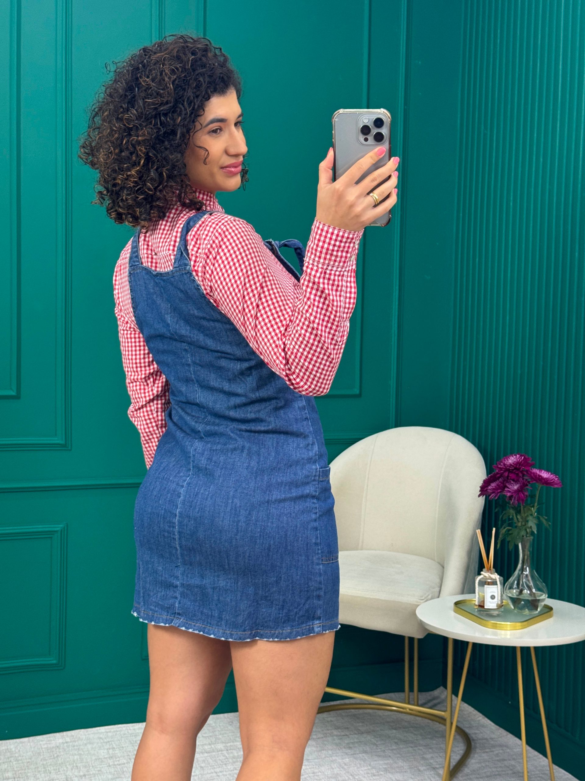 Salopete Jeans com Bolsos Frontais e Zíper Lateral - Nitratto