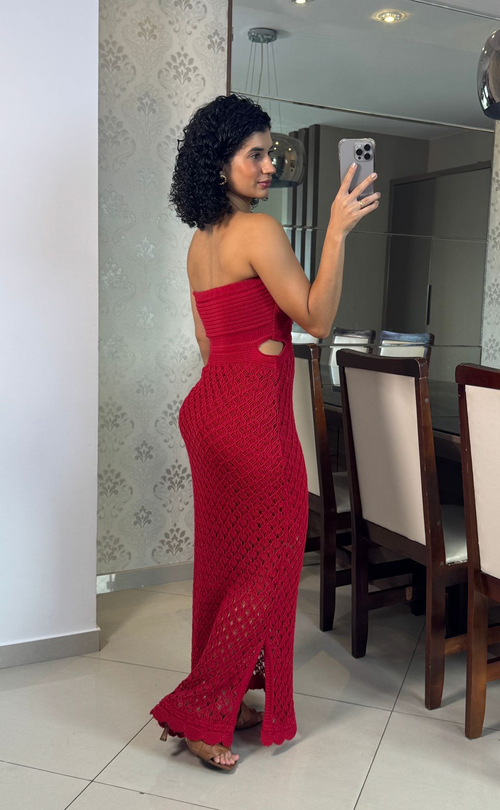 Vestido tricot vermelho longo