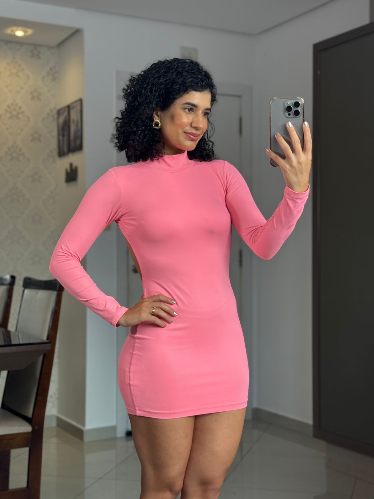 Vestido rosa candy poliamida duplo - Mini Moni