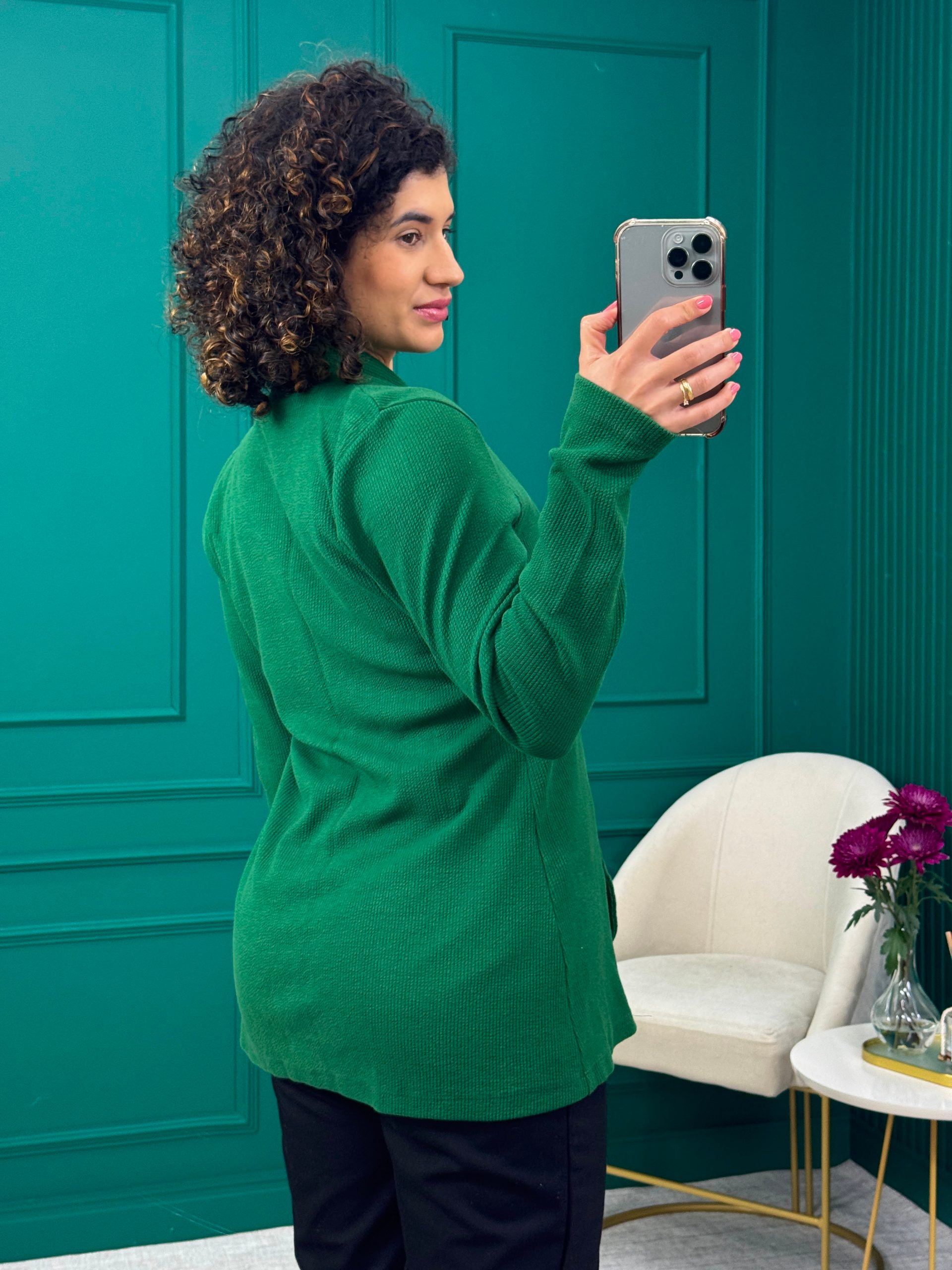 Cardigan Verde em Gorgurão - Cotton & Cotton