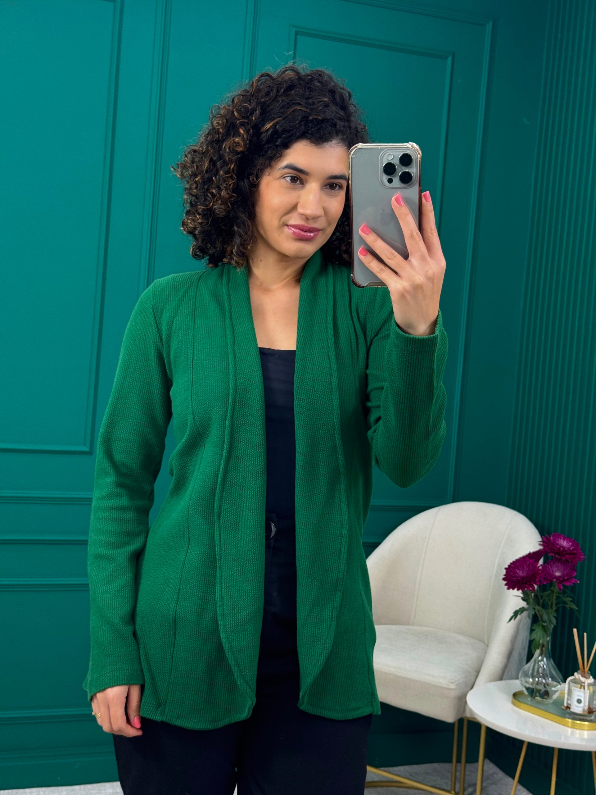 Cardigan Verde em Gorgurão - Cotton & Cotton