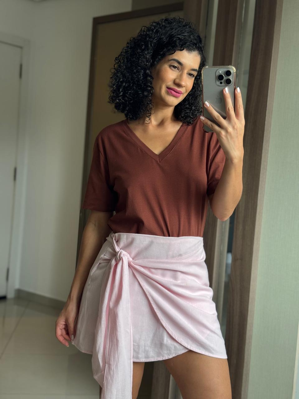 Shorts Saia rosa Bebe em viscolinho com tranpasse