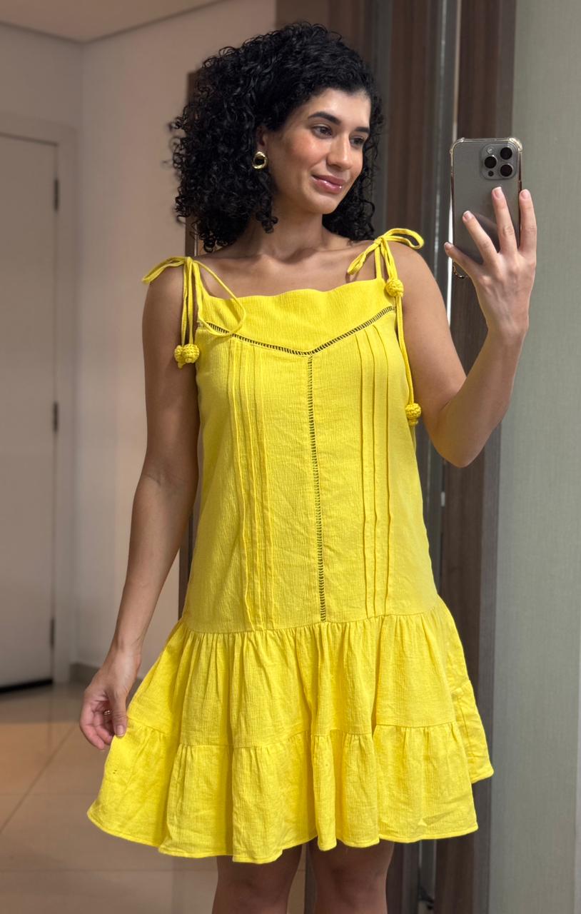 Vestido Amarelo 100% Algodão com Forro - Chuá