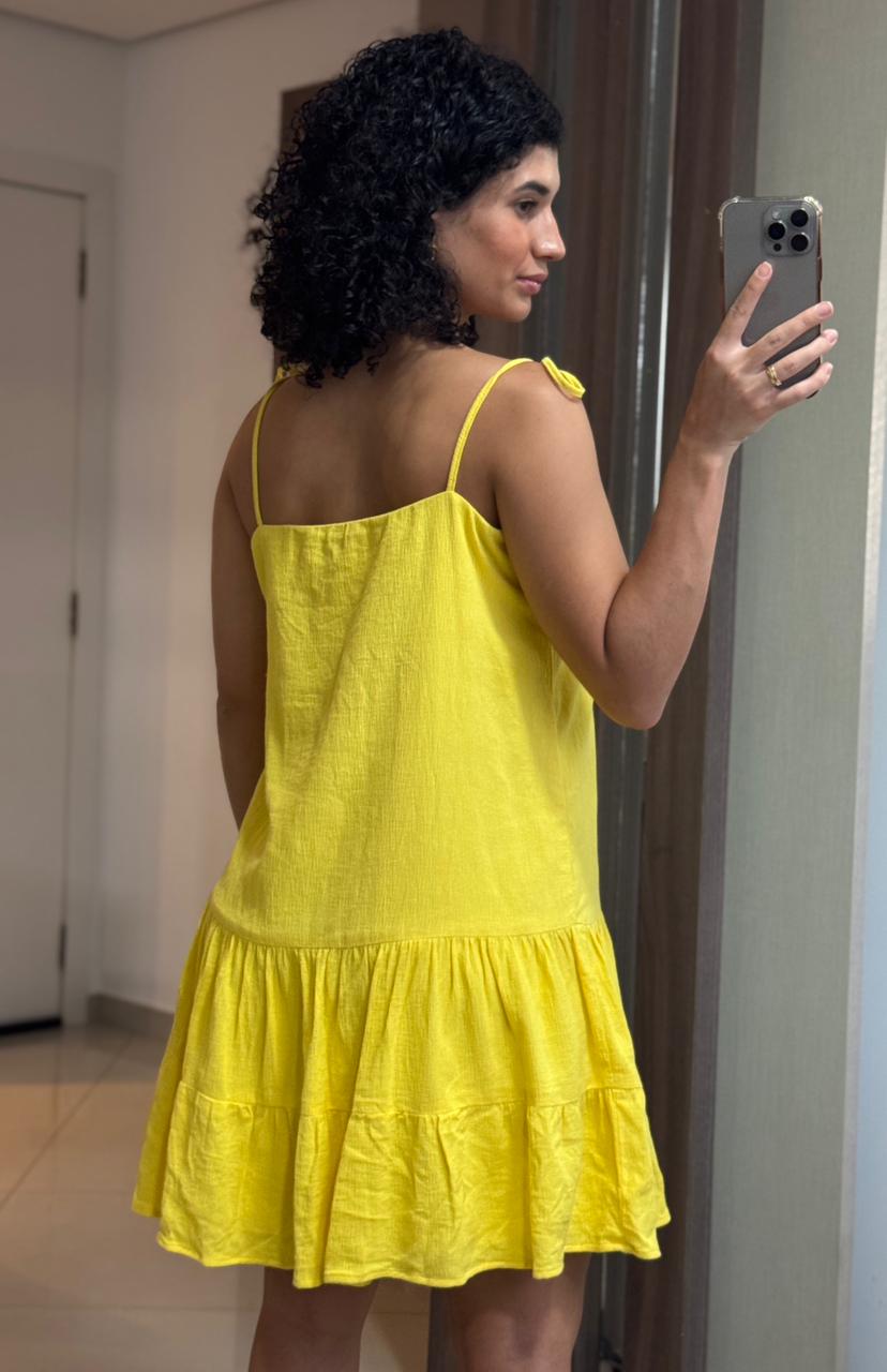 Vestido Amarelo 100% Algodão com Forro - Chuá