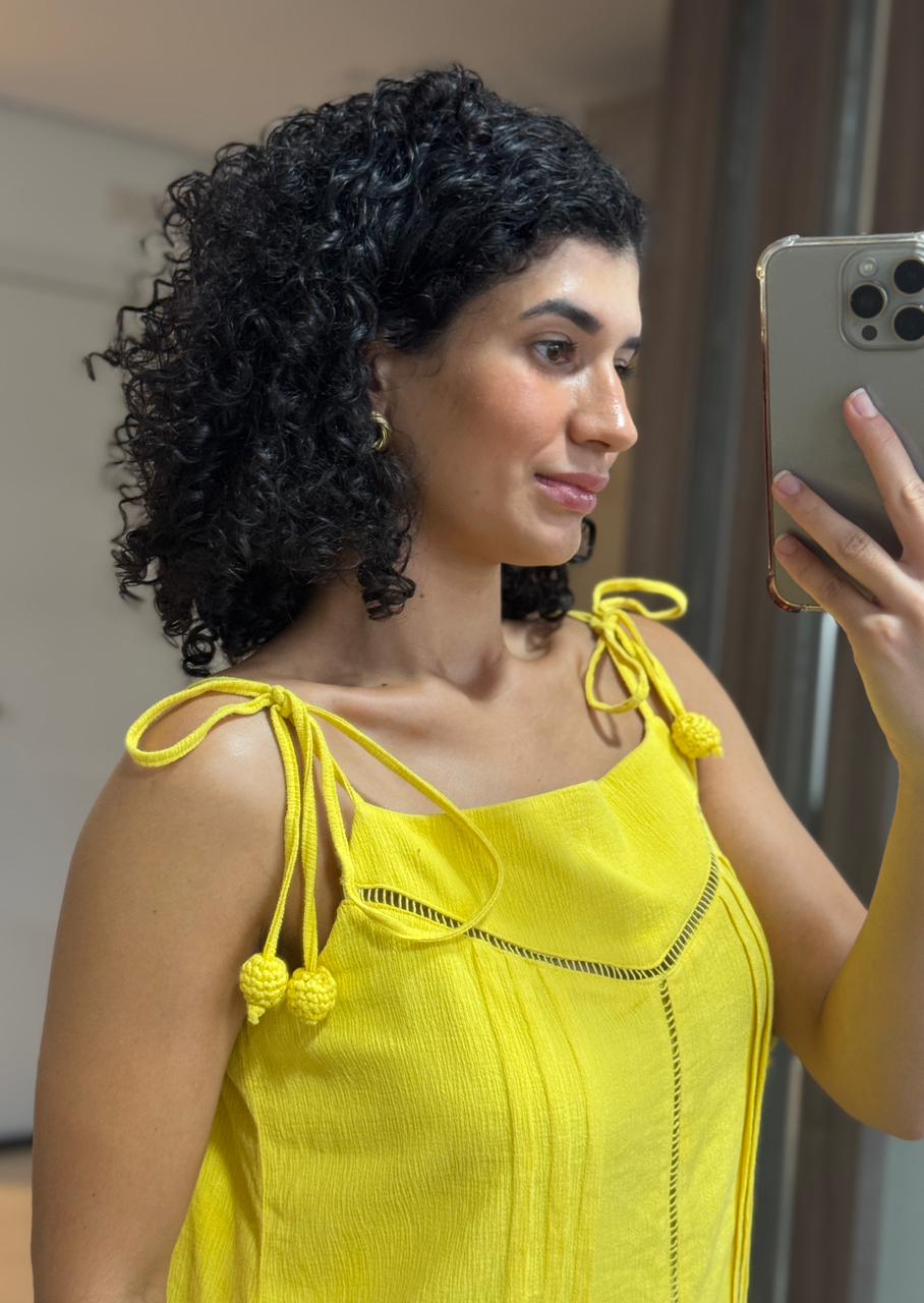 Vestido Amarelo 100% Algodão com Forro - Chuá