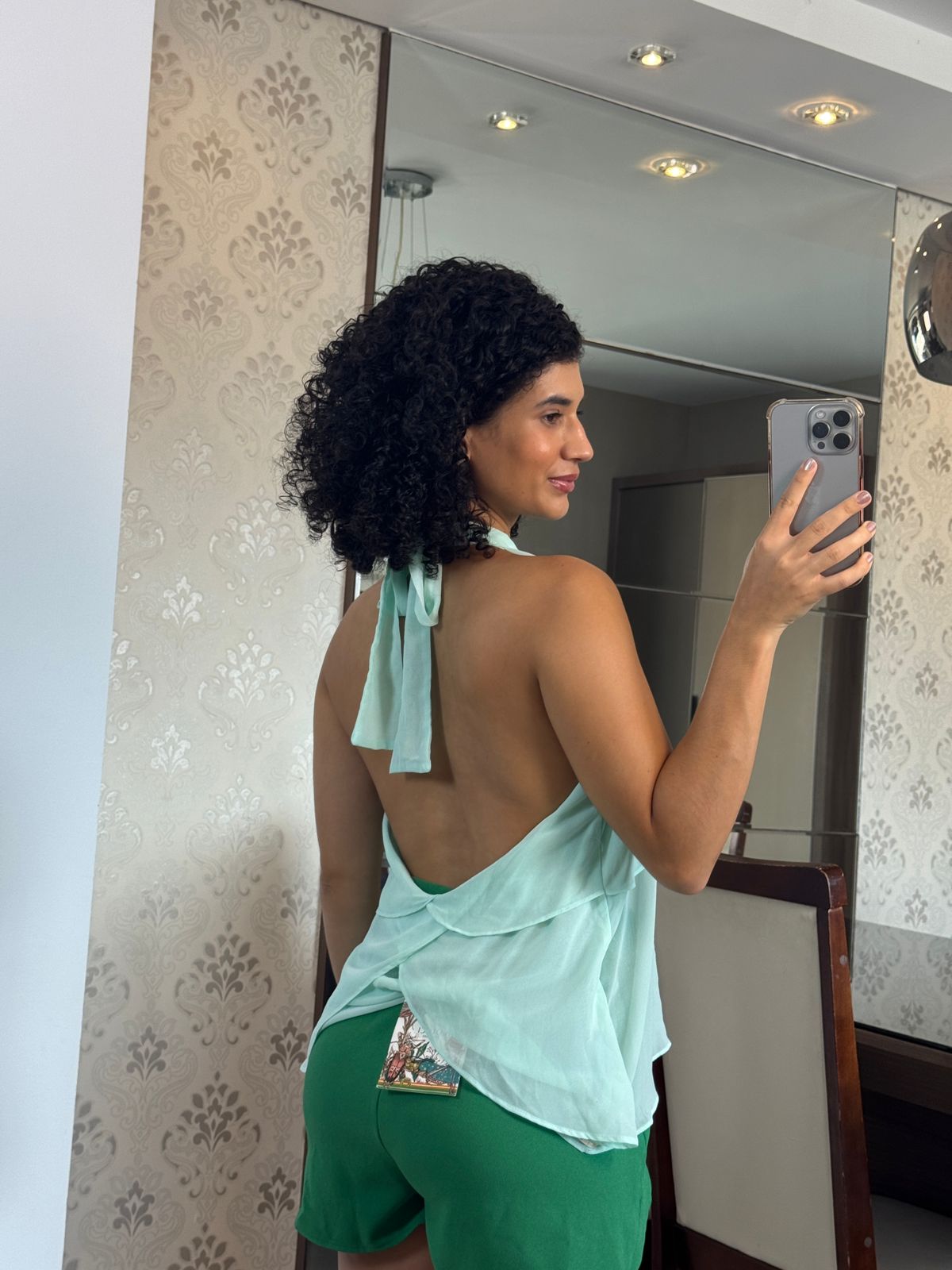 Blusa Chiffon Verde Água Frente Única - Mini Moni