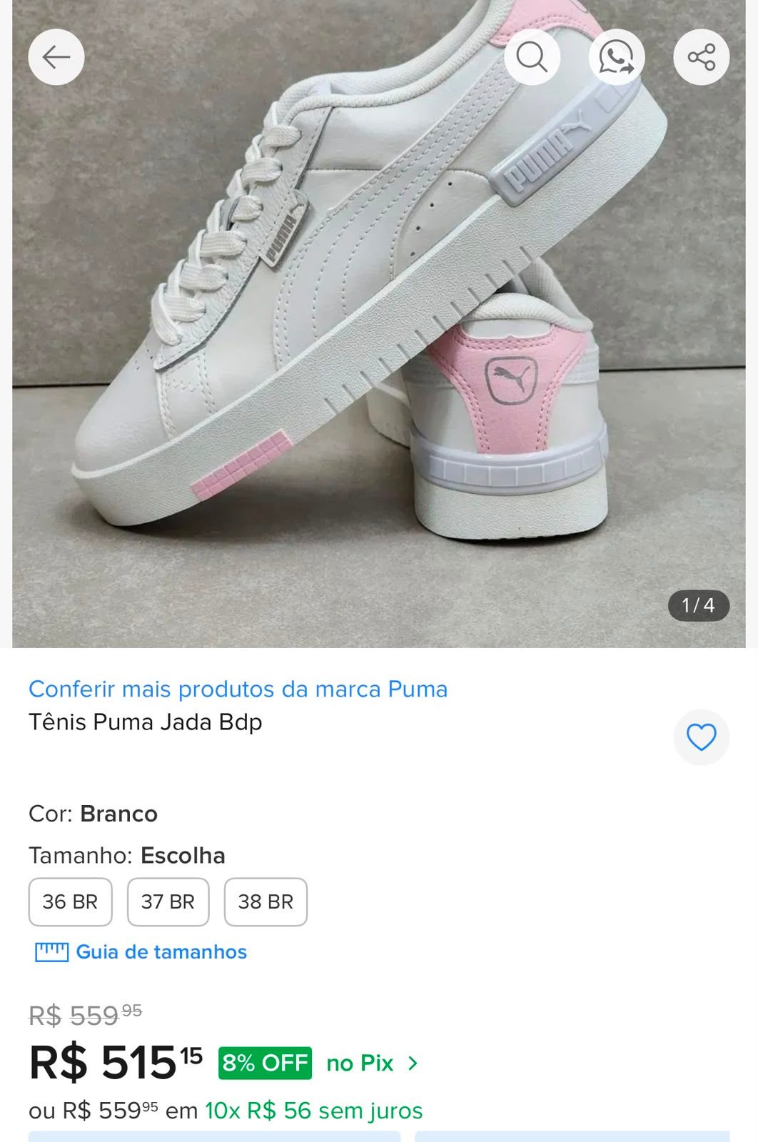 Tênis Jada Bdp branco e rosa - Puma