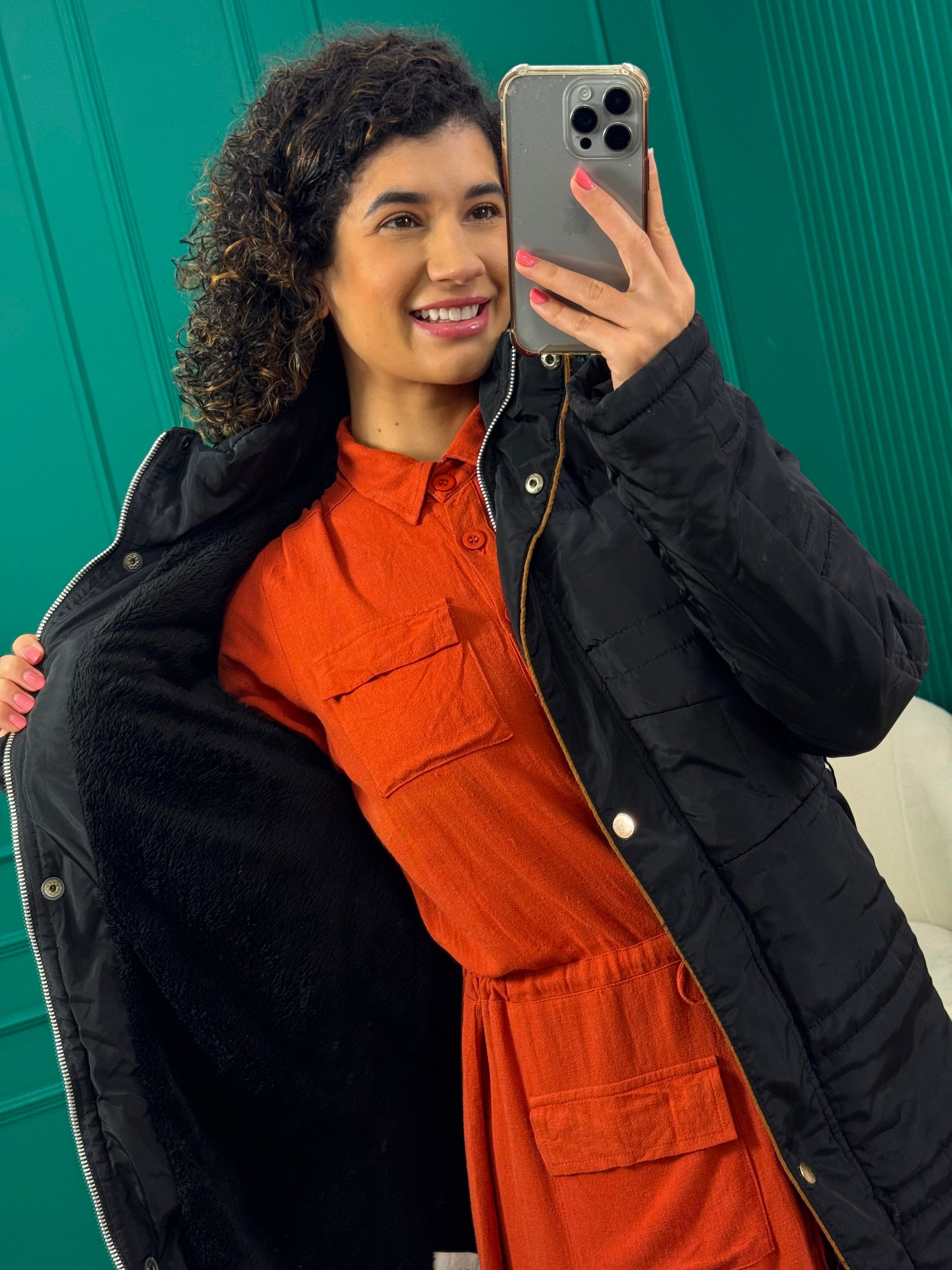 Casaco Parka Puffer Preto com Forro de Pelúcia - Hansez