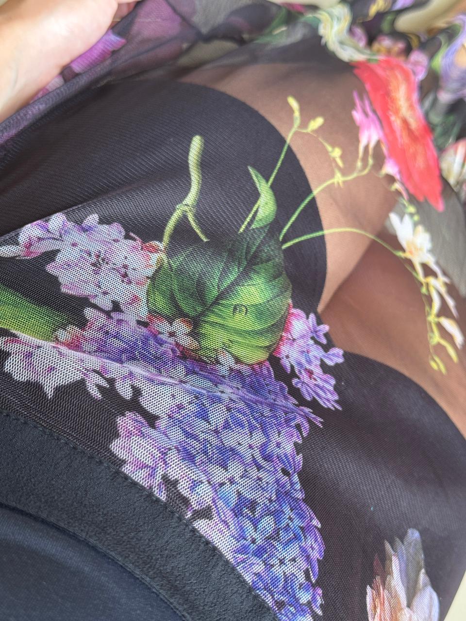 Saia midi tule floral com forro e zíper - Colcci