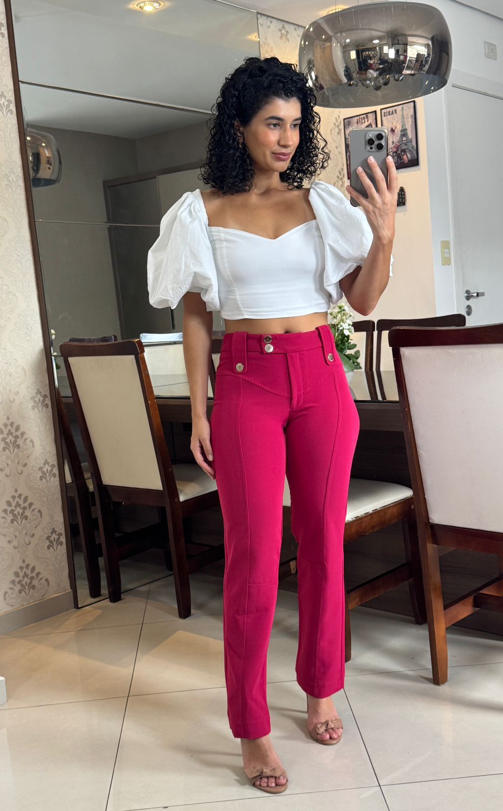Calça alfaiataria reta rosa - Monica Negreiros
