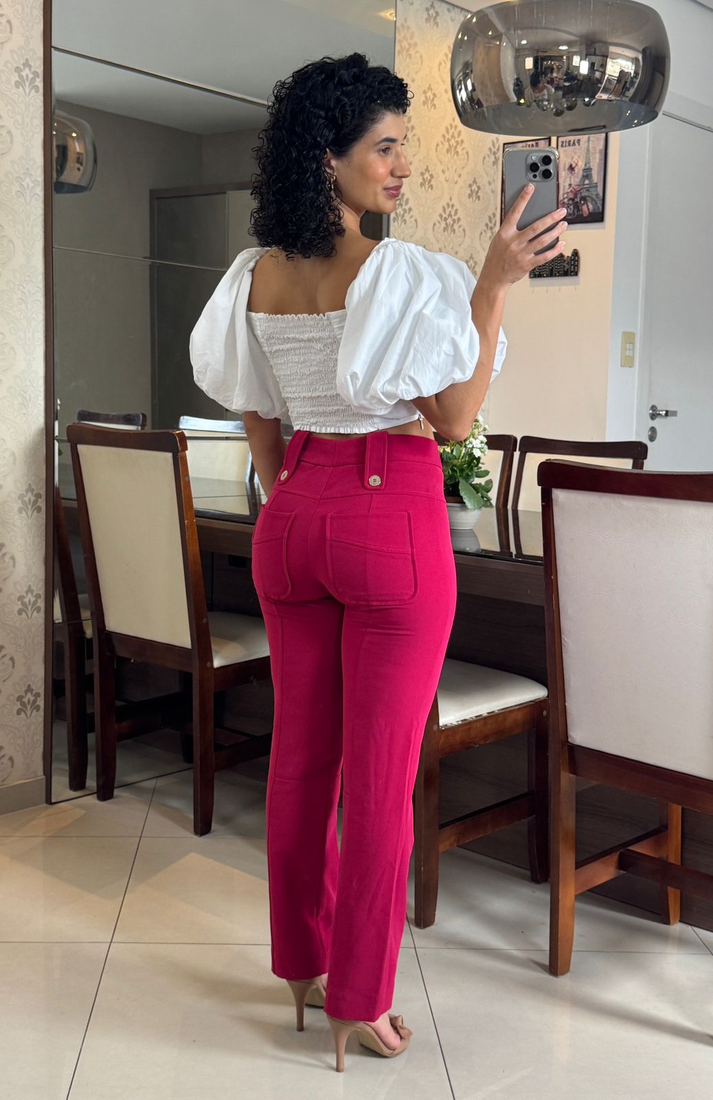 Calça alfaiataria reta rosa - Monica Negreiros