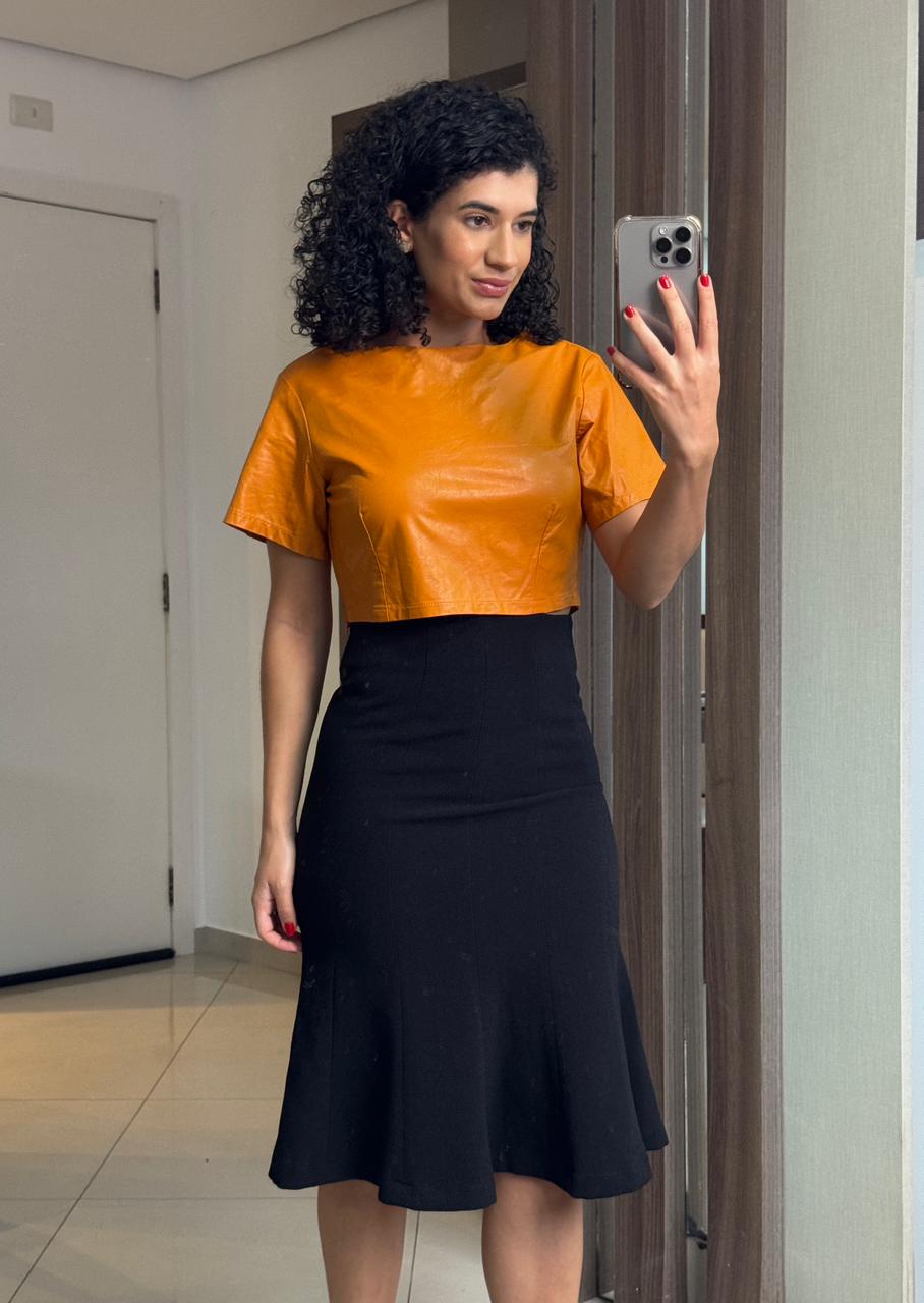 Saia Midi Alfaiataria Preta com Zíper - H&M