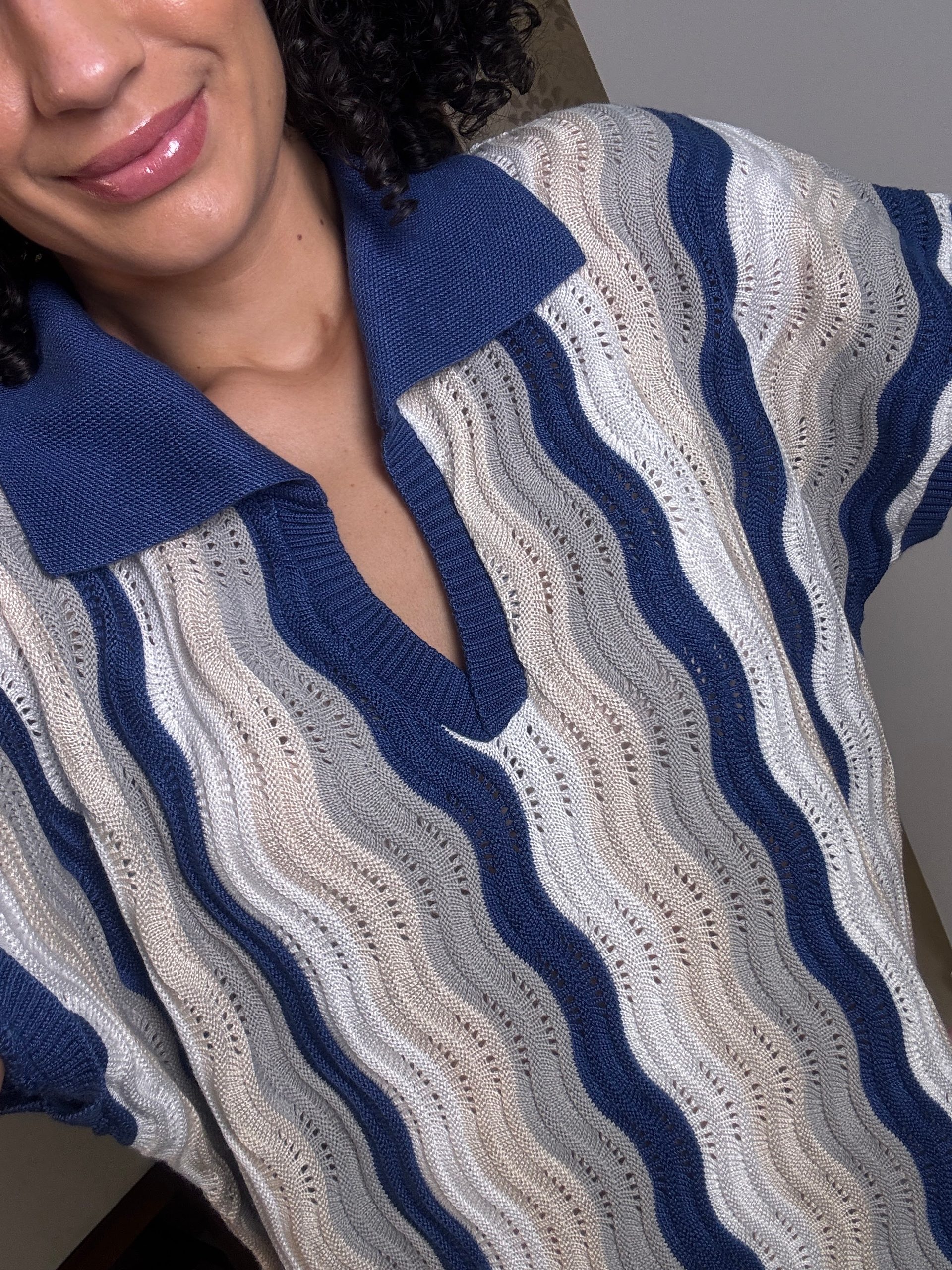 Vestido tricot azul com gola - Ademar Malhas