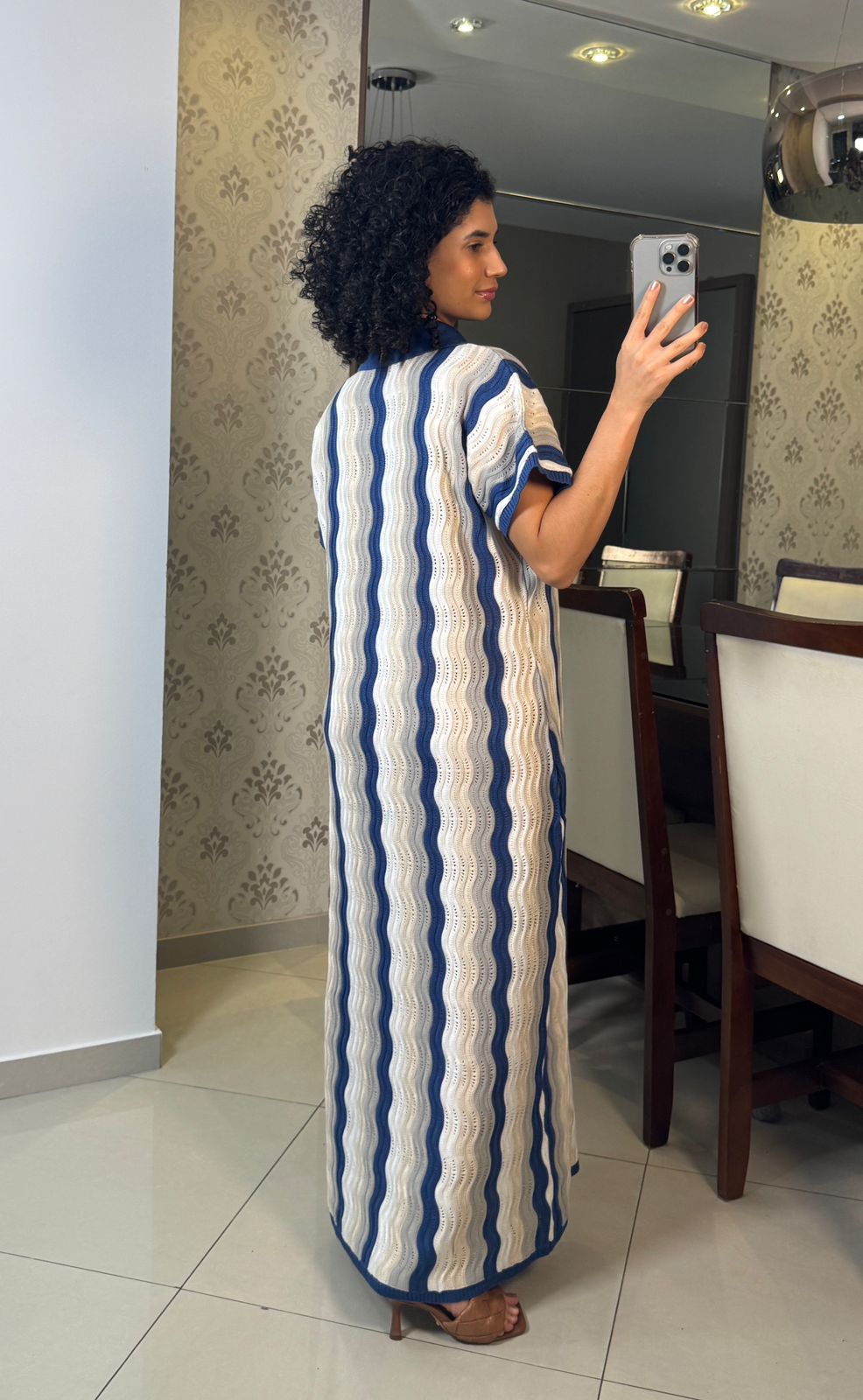 Vestido tricot azul com gola - Ademar Malhas