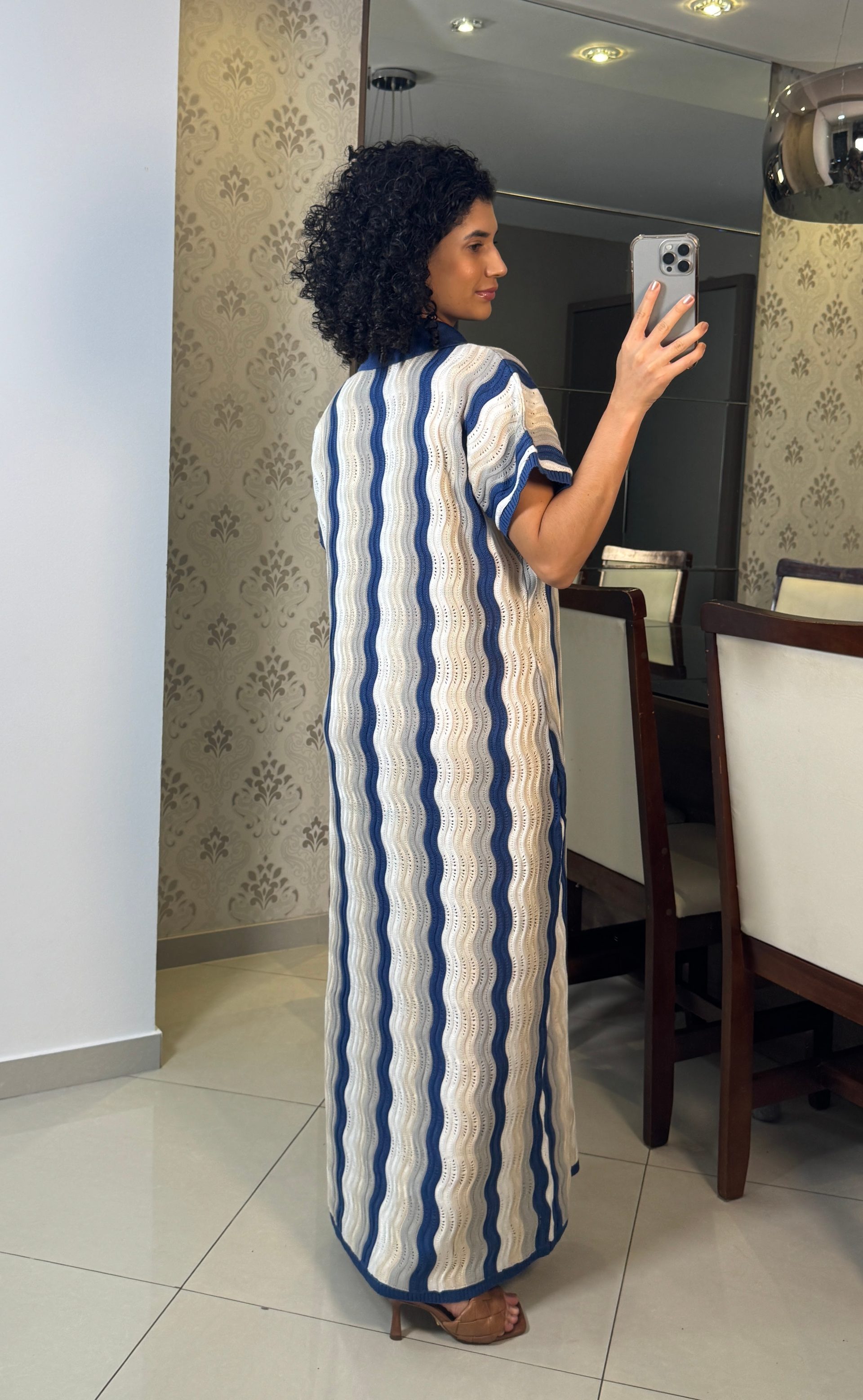 Vestido tricot azul com gola - Ademar Malhas