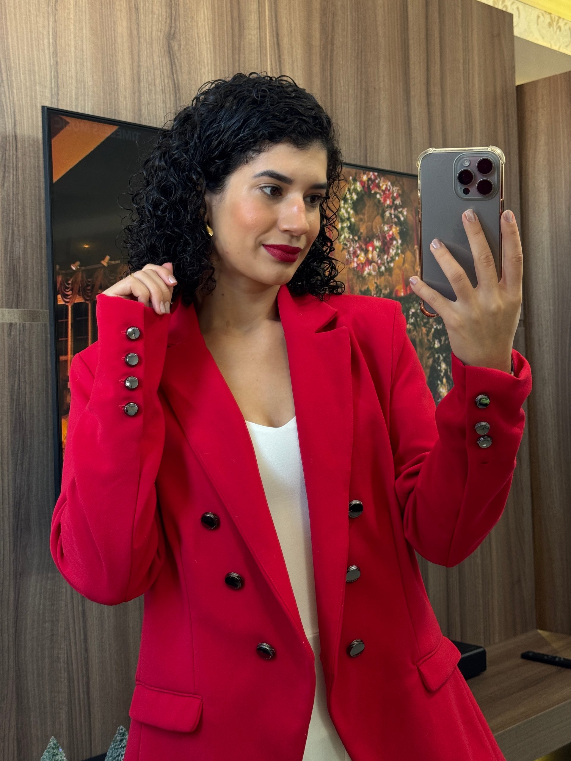 Blazer Vermelho com ombreiras e Forro - Flor de Lis