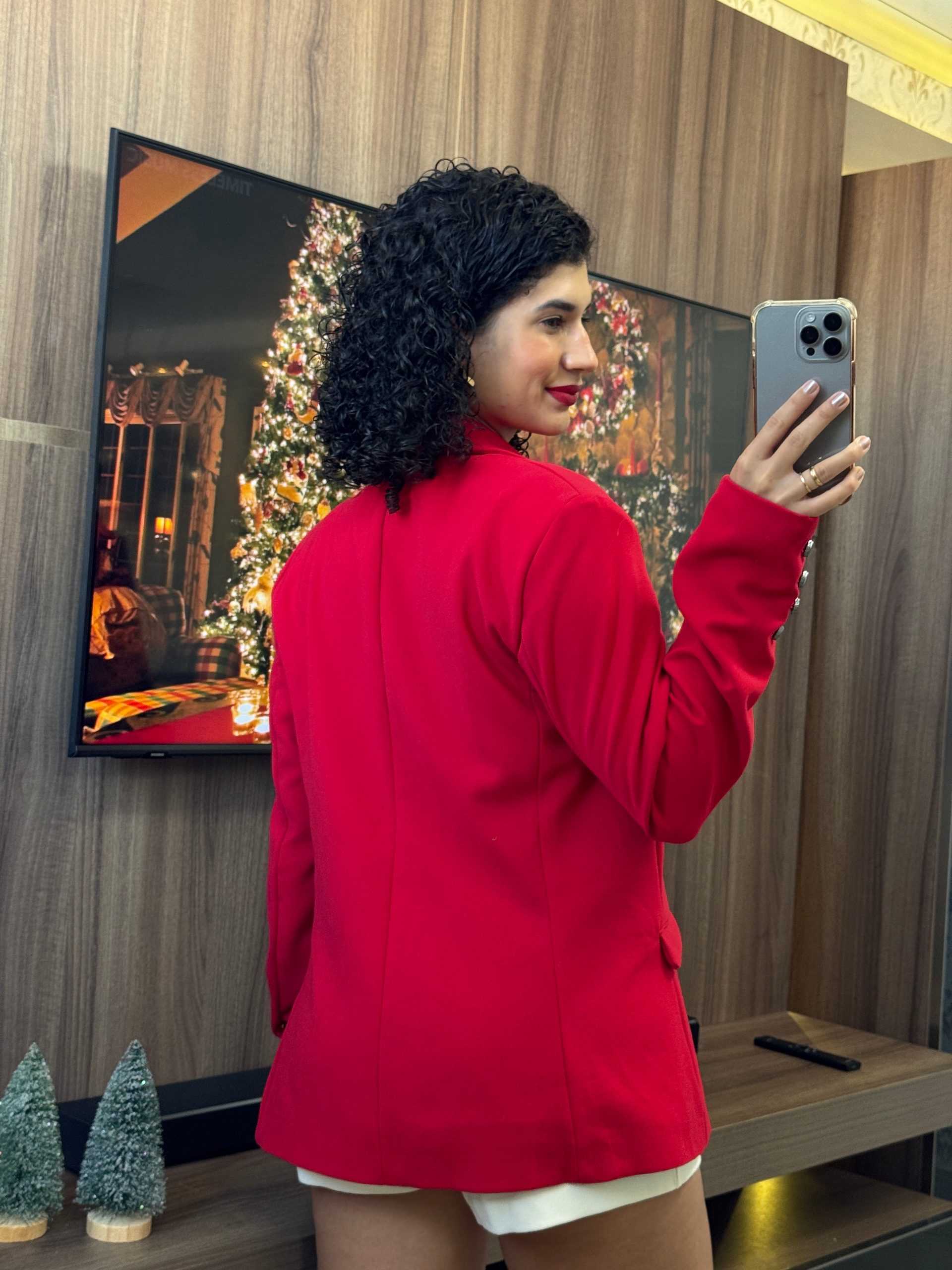 Blazer Vermelho com ombreiras e Forro - Flor de Lis