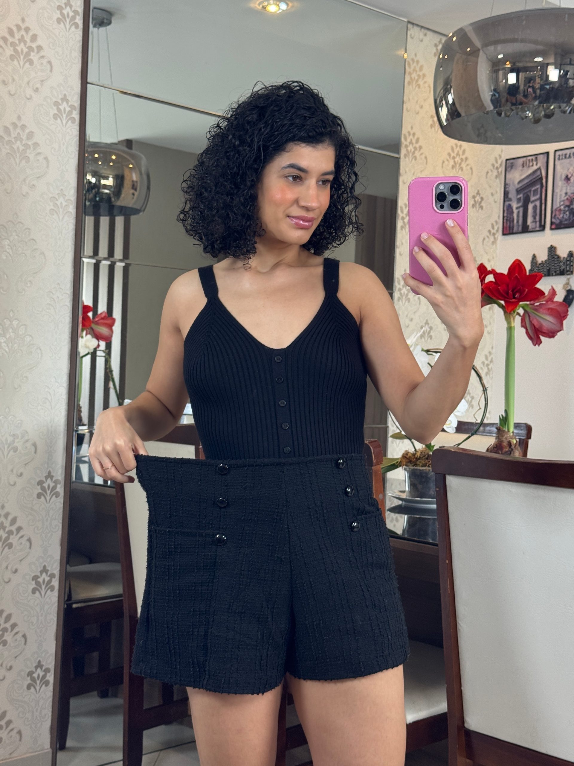 Shorts Preto atoalhado co botões - Np Fashion