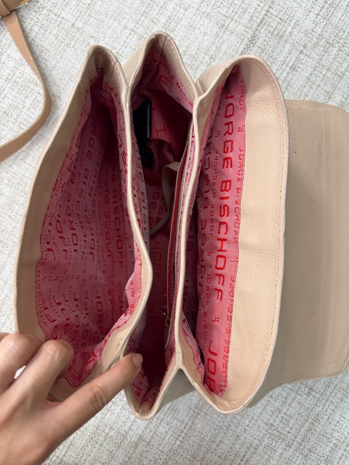 Bolsa Feminina em Couro Textura Cobra e Croco Bege com Off White - Jorge Bischoff