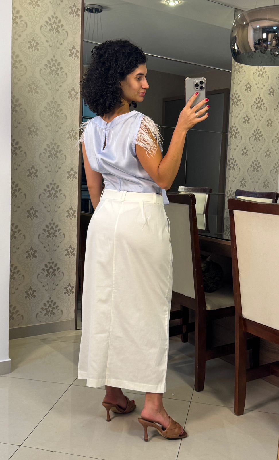 Saia lápis com fenda  off-white - Encantos