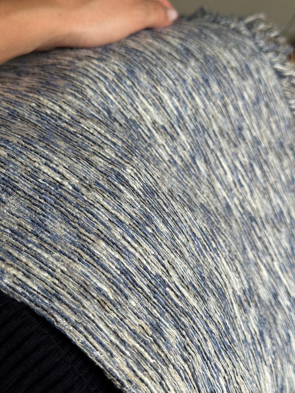 Saia Tweed Cinza e Azul com Forro, Franjas e Zíper - SK