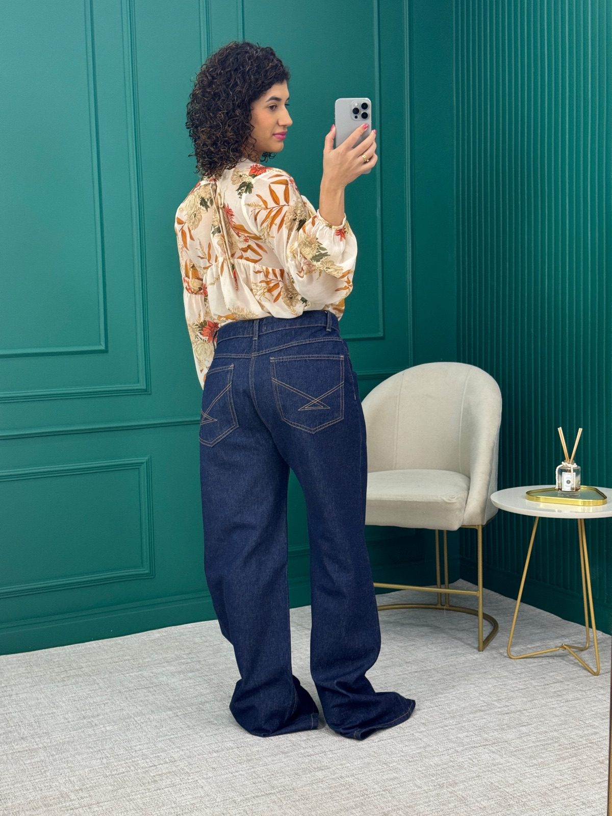 Calça Wide Leg Jeans Azul 100% Algodão - La Chocolê