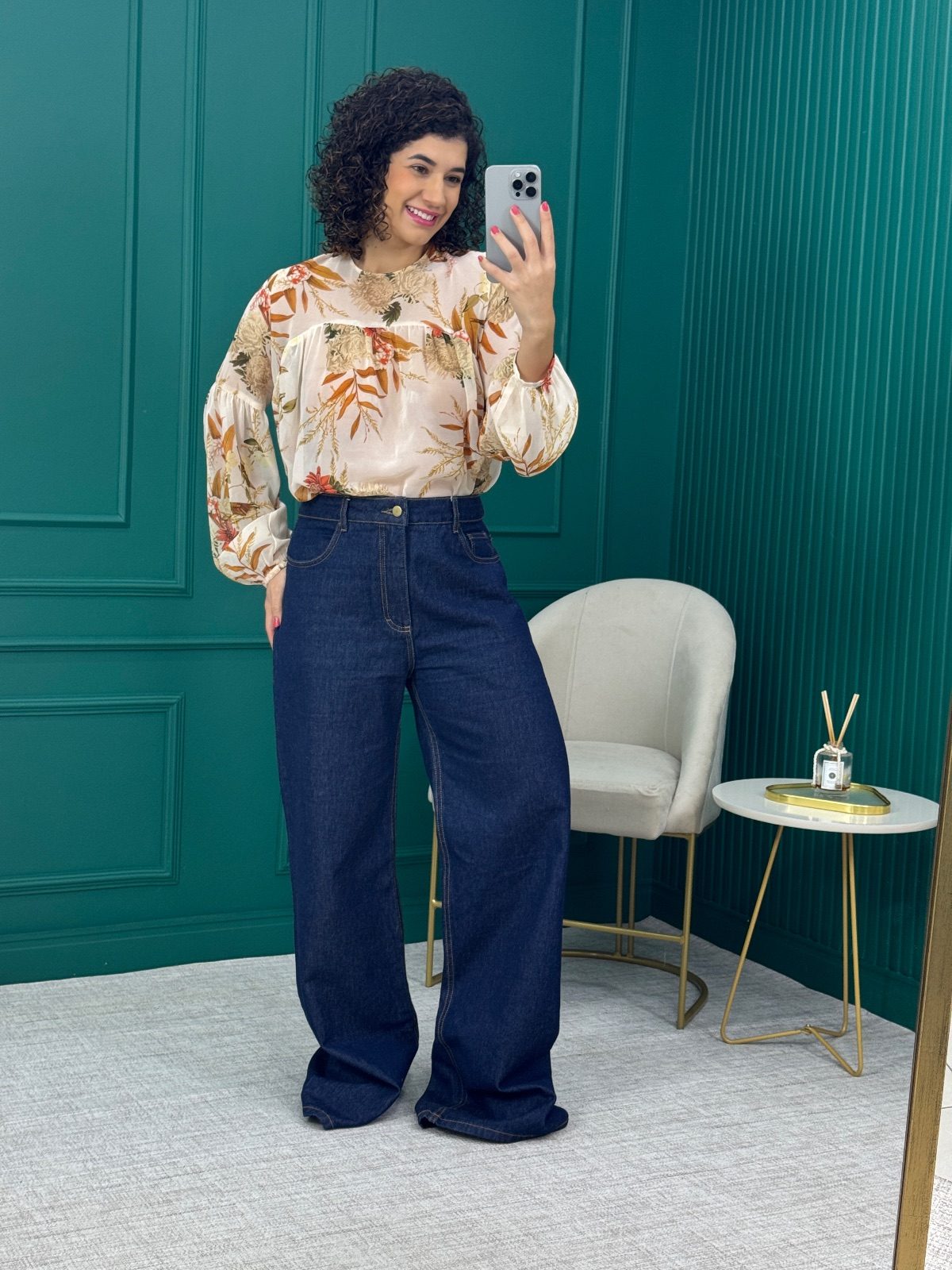 Calça Wide Leg Jeans Azul 100% Algodão - La Chocolê