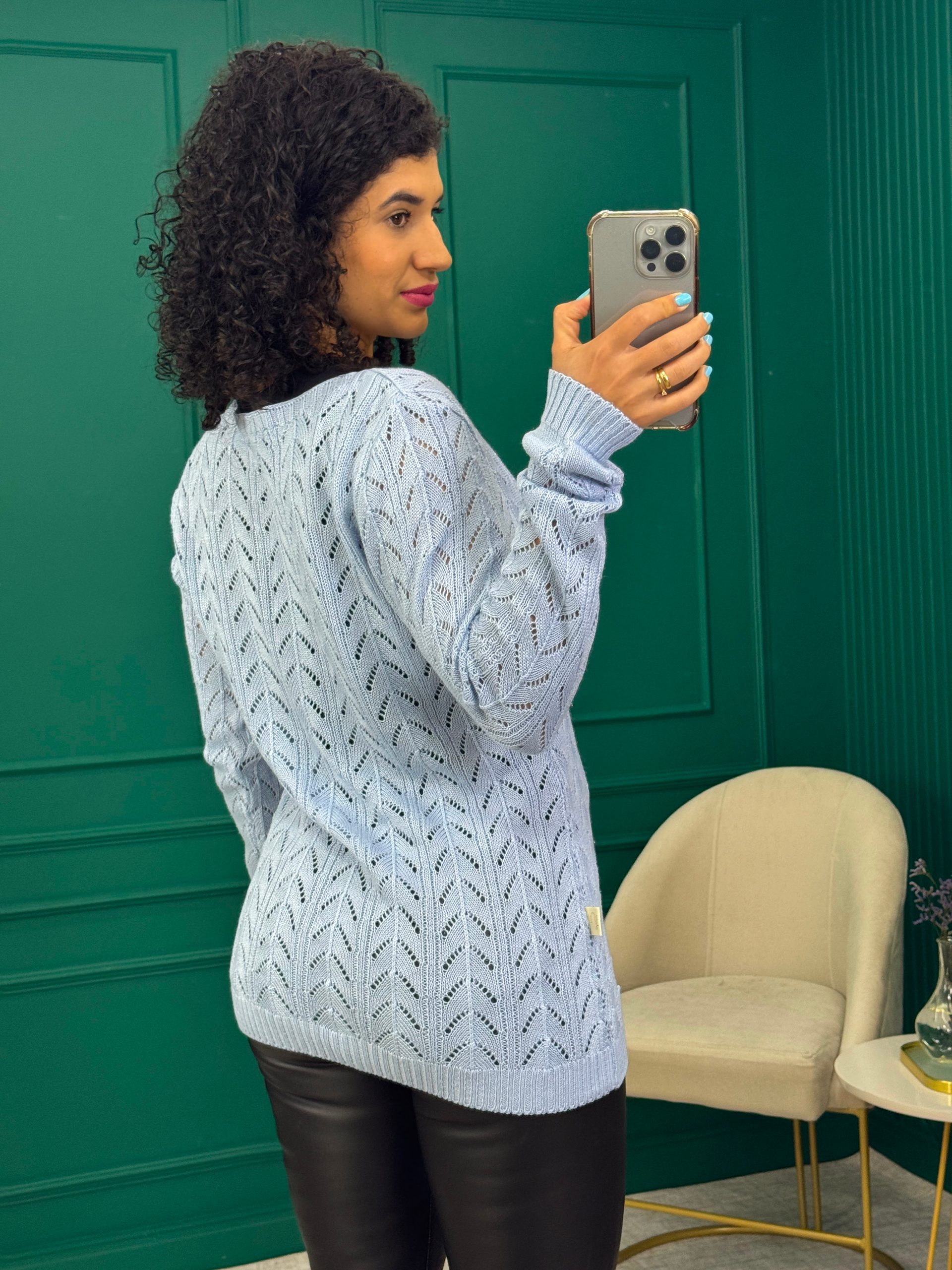 Blusa de Tricô Azul Claro Spablos