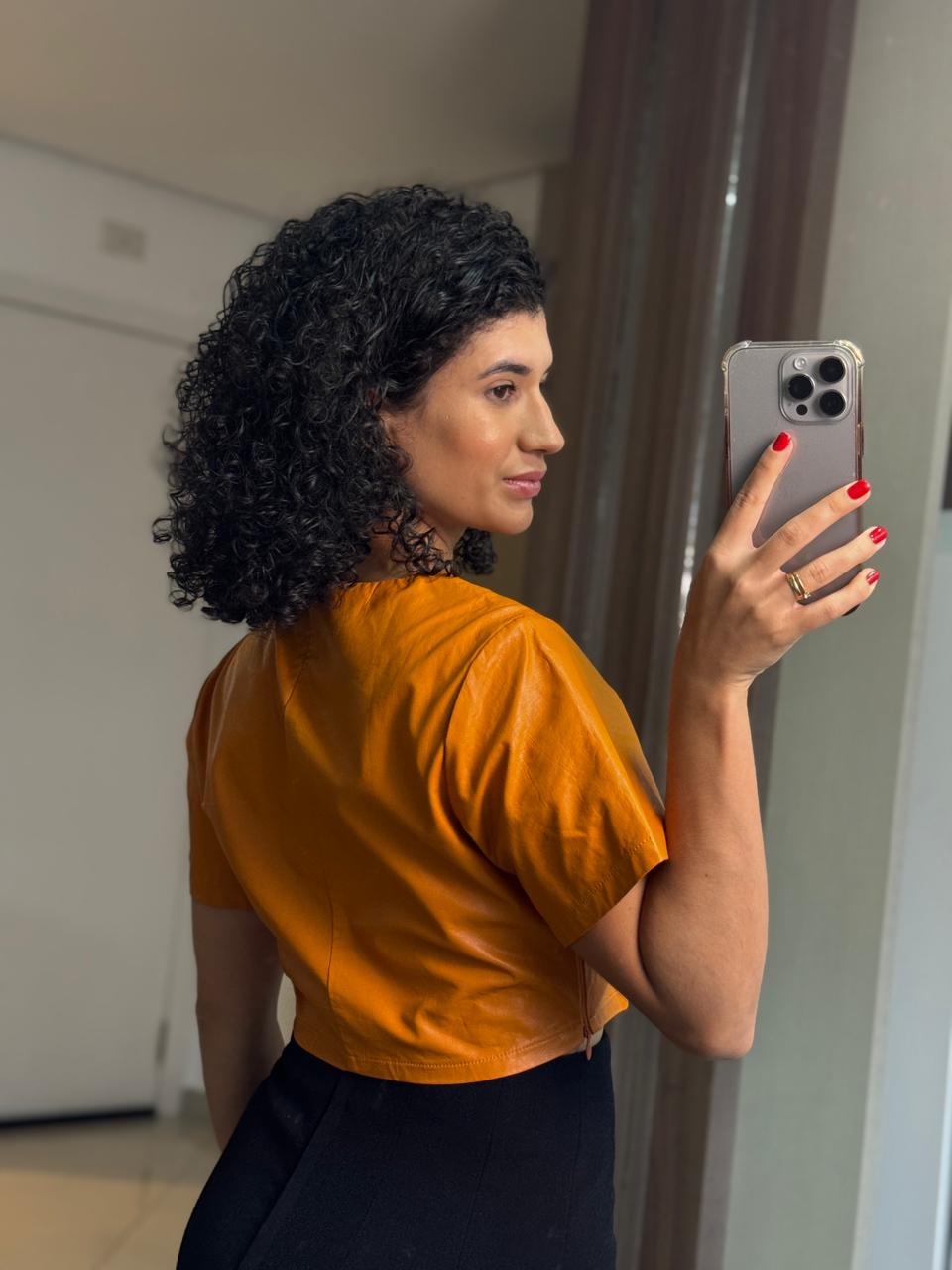 Cropped de PU Laranja com Zíper e Manguinha - Dot