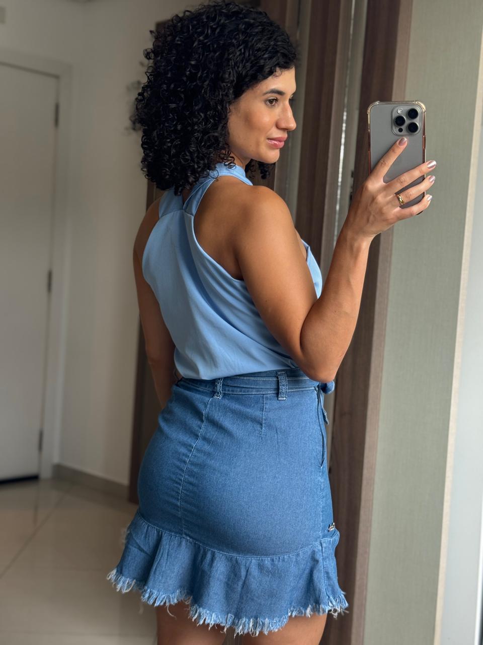 Saia jeans com babado e zíper - COSH