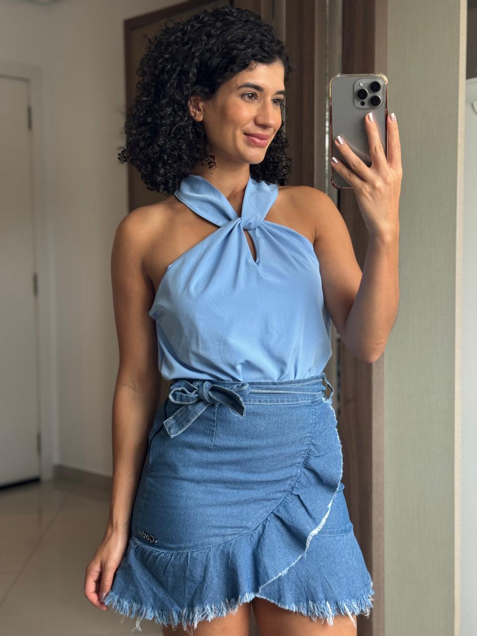 Saia jeans com babado e zíper - COSH